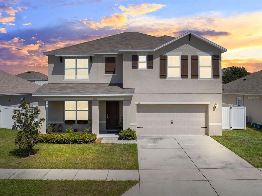 CLOSING COST OR BUY DOWN CREDITS AVAILABLE NOW! Welcome home to this fabulous 5-bedroom, 3-bathroom beauty with private fenced in back yard oasis that your pets, little ones, family gardener and the master BBQ specialist will enjoy. The family chef will love the generous kitchen with modern stainless-steel appliances, huge island, and walk-in pantry. You won't lack for storage space with closets everywhere! The main floor features a bedroom that can be a great space for a home office, media room or a place for the grandparents.  Upstairs you’ll find a huge master bedroom with a spacious master bathroom, 3 additions bedrooms with bathroom PLUS a loft/second living room! Gamers will love the loft. Inside laundry a major plus. Gorgeous Italian ceramic tile throughout the home and even the stairway. This home comes complete with blinds, all major appliances.  Bella Nova is an upcoming community with tons of conveniences and is close to Disney, Legoland, Peppa Pig, major highways, restaurants, shops, golf courses, etc. Quick access to Route 27. Publix 2 minutes away. Live only minutes away from I-4, shopping, and entertainment. This home offers it all and will not last long! Schedule your private viewing today! NO CDD! VERY LOW HOA.  Buyer to verify measurements.