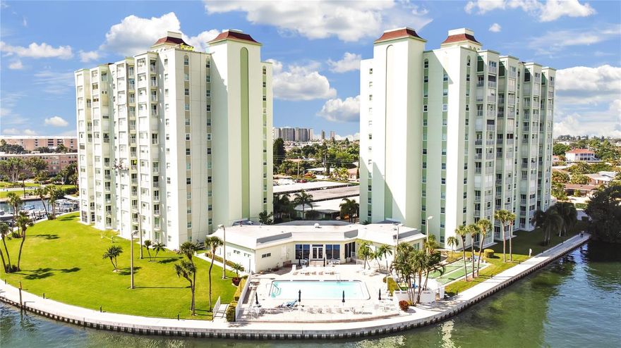 ESTATE SALE.    All Reasonable offers considered. 
This two bedroom and two full bath condo is located directly on Boca Ciega Bay and only 1500 feet from St. Pete Beach. The view is truly spectacular! The fifth floor gives you a view from a long distance but not too high where you can't enjoy the wildlife in the bay. With 1365 sq. feet the condo gives you a very open and comfortable feel. AC is only 8 years old. The condo is in need of new paint and carpet but has been priced accordingly. 
 For those of you that are not familiar with Three Palms Pointe it is a very well run condominium complex with 24/7 gated security. This unit comes with a covered parking space. Condo fees include cable TV, Internet, community pool, fitness center, clubhouse and water, sewer, trash. St Pete Beach offers a huge variety of restaurants and shops. Everything is at your fingertips.