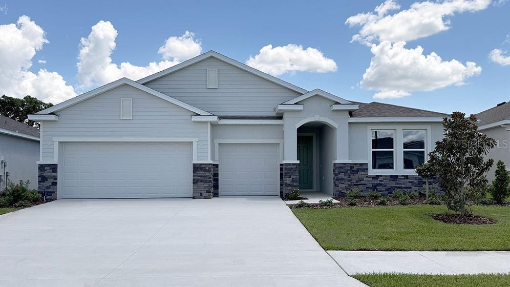 One or more photo(s) has been virtually staged. Under Construction. This one-story, all concrete block constructed home has a truly open concept plan, featuring a large great room, separate dining room, and well-appointed kitchen with dining area, all overlooking a covered lanai. This single story plan features two bedrooms at the front of the home which share a jack-and-jill full bathroom, as well as a multi-gen living space past the powder bath and laundry room. The Bedroom 1 which includes Bathroom 1 is located on the back of the home for privacy, offering beautiful views of the backyard. Pictures, photographs, colors, features, and sizes are for illustration purposes only and will vary from the homes as built. Home and community information including pricing, included features, terms, availability and amenities are subject to change and prior sale at any time without notice or obligation. CRC057592.