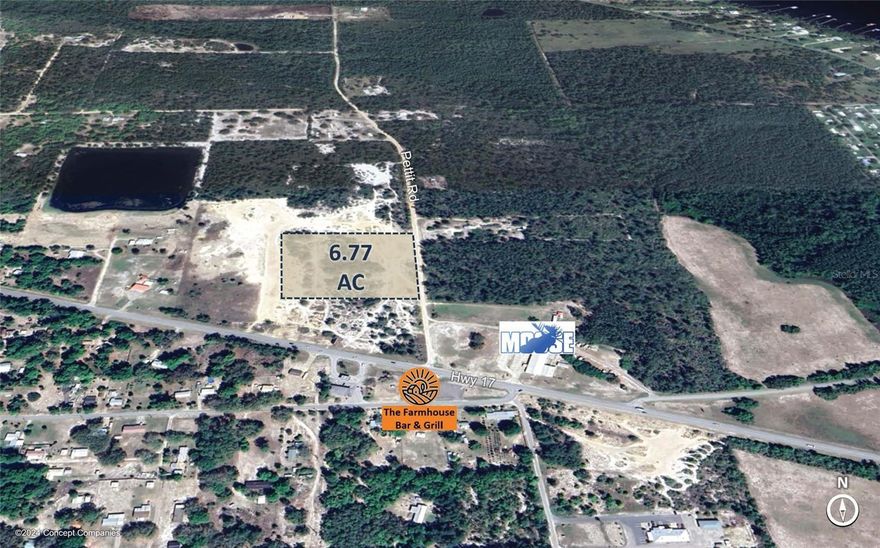 This 6.77 acre site is now available for sale. The parcel is located just north of Highway 17 in Crescent City, Parcel #03-12-27-0000-0050-0180.  Thie site is suitable for a variety of commercial and industrial uses.  Nearby businesses and retailers include Dollar General, FarmHouse Bar & Grill, U.S. Post Office, and more.