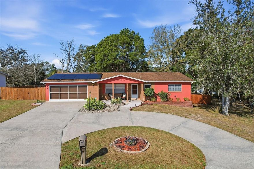 Welcome to this beautifully improved Beverly Hills home on an oversized .35-acre lot with no HOA. The generous yard is already enhanced by a newer (2023) stained Privacy Fence, creating a private and inviting outdoor setting. Inside and out, the major upgrades are complete: a 2017 roof, 2024 A/C, fully paid-off solar panels that help lower utility costs (monthly savings you can put towards something else!), granite kitchen countertops, matching stainless steel appliances, crown molding, water softener and a 2020 Maytag washer/dryer with a 10-year limited warranty. A semi-circular driveway and two-car garage welcome you home and lead to a charming front porch. Step inside to a spacious living room, an updated kitchen with a cozy breakfast nook, and a Florida room wrapped in windows that bathe the home in natural light. The backyard truly stands out; an ideal place to unwind under the gazebo, surrounded by the privacy fence and supported by practical, eco-friendly features such as rain gutters with rain barrels and an irrigation system that keeps the landscaping lush with ease. Conveniently located near Lecanto’s exciting growth and new retail development, just a short drive to the Gulf for fishing and boating, and close to the natural beauty of Rainbow Springs. Call today for a private showing!