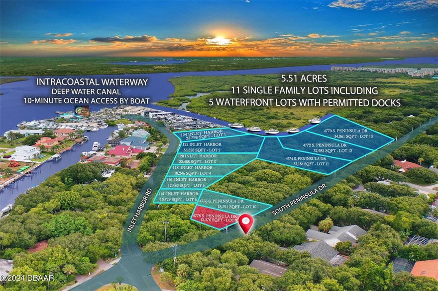 Build your dream home in the highly desirable Inlet Harbor Estates Subdivision of historic Ponce Inlet, Florida! This is rare opportunity to purchase a spectacular, development-ready lot near the historic Ponce Inlet Lighthouse. This property has utilities available on-site and a 35' height allowance to take advantage of the stunning Intracoastal views and sunsets. Whether you love swimming, surfing, boating, fishing, golf, tennis, or sunbathing, this location is perfect for enjoying the Florida coastal lifestyle to the fullest! Live steps from the beautiful white-sand beach and the world-class surf break and dog beach at Jetty Park. Launch your paddle-boards at one of several Intracoastal access points nearby and watch the dolphins frolic in the inlet at sunset! Inlet Harbor Marina is right next door, offering charter fishing excursions and accommodations for both small watercraft and large yachts, as well as a fuel station, electric and water hookups, bait shop, and dry-dock storage. Visit the Marine Science Center to learn about local marine life or explore the beautiful local ecosystem along nearby nature trails and climb the iconic Ponce Inlet Lighthouse and Museum. Choose from several charming waterfront restaurants serving fresh seafood and delicious local cuisine, or venture to the surrounding communities for ample dining, shopping, and entertainment opportunities. This is truly the perfect location to build your forever home amid some of the most spectacular amenities coastal Volusia County has to offer!