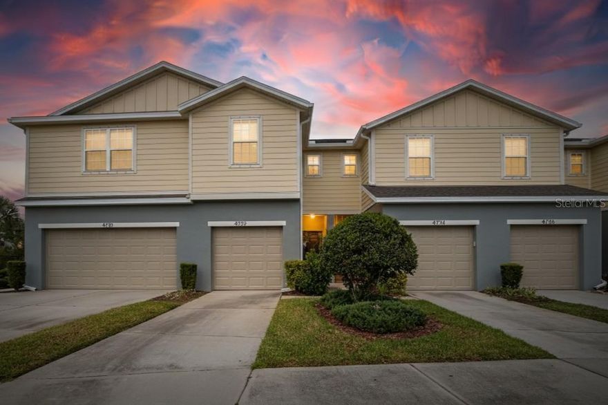 Beautiful 2 bedroom, 2.5 bath townhome with a 1-car garage located in the gated Magnolia Park/Harvest Creek Village community. Built in 2016 and move-in ready, this well-maintained home features an open floor plan ideal for both everyday living and entertaining. The kitchen offers granite countertops, stainless steel appliances, 36” twilight wood cabinets, and ceramic tile flooring, and overlooks the spacious great room with laminate flooring and sliding glass doors leading to a private patio with no rear neighborsperfect for relaxing or entertaining. Upstairs features a functional flex space in the hallway between the two bedrooms, ideal for a computer desk, homework station, or small TV area. The primary suite includes a wall-to-wall closet, while the secondary bedroom offers a large walk-in closet. All bathrooms are finished with granite countertops and ceramic tile. HOA includes water, exterior maintenance, St. Augustine grass with automatic irrigation, and access to community amenities including pools, splash pad, and playgrounds. Conveniently located near I-75, the Selmon Expressway, MacDill AFB, shopping, dining, and entertainment.