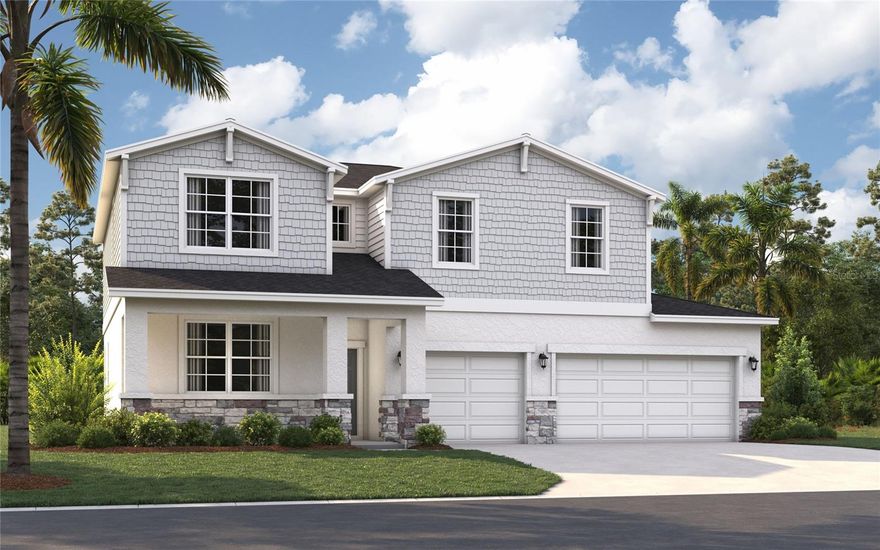 One or more photo(s) has been virtually staged. Under Construction. Welcome to Green Leaf, where modern living meets natural beauty. The homes in this new Brevard County neighborhood are thoughtfully designed to meet your diverse needs, with functional layouts, designer features, and open floor plans. You'll love the modern designs, spacious three-car garages, expansive grounds, and accessibility of this incredible location. Just minutes from beaches and numerous outdoor recreation areas, and with easy access to major highways (I-95, FL 192, and US-1), you'll enjoy the perfect combination of coastal living and easy access to Central Florida attractions. Getting around will be a breeze now that you're close to many area businesses, such as L3 Harris Technologies, and just 17 miles from Patrick Space Force Base.
The Linden offers the perfect amount of space, complete with smart storage perfect for your lifestyle. Two stand out features upon entering the home are the large under-stair storage area, as well as a flex room that can be used as an optional fifth bedroom. The powder room can easily be customized into another full bath for optimal space for your loved ones or guests to spread out. Past the stairs is the large open living area stretching for nearly 40 feet; including the great room, dining room, and kitchen. The kitchen is complete with a massive island and a walk-in pantry. Additionally, the kitchen is just around the corner to the oversized garage, making grocery unloading a no brainer. Completing the first floor is a patio that can easily be customized into a large lanai extending much of the width of the home. Upstairs, a large loft begs for use as either a movie night destination or a playroom for younger kids. A large laundry room includes an optional sink, perfect for additional cleaning needs. Three large bedrooms share a bathroom, complete with a double vanity and a toilet behind a closed door. Much of the top floor is dedicated to the primary suite. The bedroom itself offers plenty of room, but the real attractions here are the massive walk-in closet and the bathroom with a huge shower and separate toilet. The Linden's impressive use of space makes this single-family home feel much larger, all while providing the benefits of a Stanley Martin home.*Photos are from a similar home.