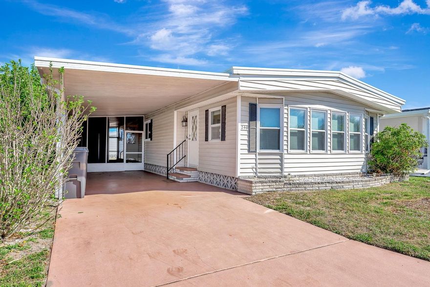 Welcome to your new retreat in the heart of Palm Lake Estates, a vibrant and welcoming 55+ community in Bradenton where you own the land. This beautifully appointed 2-bedroom, 2-full bathroom residence offers a warm and inviting atmosphere, highlighted by an elegant built-in unit in the living room that adds both character and functional storage to the home.
Thoughtfully designed for a relaxed lifestyle, the home features:
Modern Conveniences: A dedicated washer and dryer hook-up is perfectly situated just off the kitchen.
Outdoor Living: Relax in the air-conditioned front Florida room or the screened-in lanai, and enjoy the added benefit of a private carport and a functional storage shed.
Active Lifestyle: A monthly HOA fee of $275 provides a truly maintenance-free experience, covering water, sewer, trash, and cable.
Amenities: Residents enjoy full access to a heated community pool, a social clubhouse, and shuffleboard courts—all just moments from Bradenton’s pristine Gulf beaches and premier shopping.
This home is more than just a place to live; it's an opportunity to join a friendly community in one of Florida's most desirable locations.