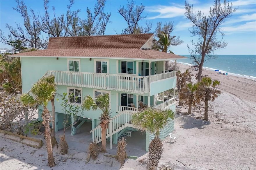 DIRECT PANORAMIC GULF FRONT VIEWS AND 90K+ YEAR IN WEEKLY RENTAL INCOME! VRBO TOP PRODUCER WITH 80+ 5-STAR REVIEWS. * This unit may also be purchased along with the condo directly above - UNIT 1B - MLS #A4675901 - GIVING YOU A WHOLE ENTIRE BUILDING ON THE BEACH WITH DIRECT VIEWS OF THE GULF OF MEXICO. * LOW CONDO FEE OF JUST $260/MO and this unit survived all the storms with no damage and still stands strong. BEING SOLD TURN-KEY FURNISHED w/ BOOKINGS IN PLACE SO YOU CAN START MAKING MONEY IMMEDIATELY. We all need to feel the warmth of the sun on our skin, listen to the gentle lapping of water on the shore, and stare out at the azure waters of the Gulf and reflect sometimes. MAKE YOUR DREAMS COME TRUE AND USE THIS MONEY MAKER when not rented to recharge your soul - life is short. DOG FRIENDLY complex, no size or number limit! This stunning 1 BED condo has 2 recently remodeled full baths. Enjoy the ABSOLUTE BEST SUNSET VIEWS you will ever see from the LARGE COVERED PORCH. Generous windows on all sides and FULLY POCKETING SLIDING GLASS DOORS make this beachy bungalow feel LIGHT, BRIGHT, and SPACIOUS. Recent improvements include IMPACT WINDOWS AND SLIDERS, LUXURY VINYL TILE FLOORING (LVT), and REMODELED BATHS. The Kitchen has also been updated and features solid WHITE SHAKER CABINETRY, QUARTZ COUNTERS, and modern STAINLESS-STEEL APPLIANCES. * NEW HVAC (2024) * NEW TREX DECK AND STEPS (2024) * After a relaxing day at the beach, you can walk across the street to the famed Magnolias on the Bay for dinner and drinks. All the other shops, restaurants, and lively nightlife of Manasota Key are just a short stroll away.