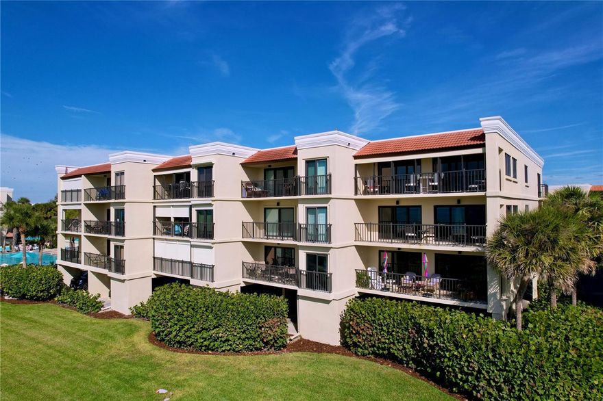 Welcome to this stunning fourth floor ( A unit Floor Plan) at Land's End. This luxury two bedroom two bath condo has an open living/dining room floor plan with coquina coral walls and accents. Each bedroom has a view of the Gulf of Mexico. The expansive balcony has access from the living room and dining room and offers amazing panoramic views of the Gulf. The beautiful sunsets from the balcony are sure to take your breath away. Land's End is located on the Southern most tip of Sunset Beach in Treasure Island, surrounded by the beautiful blue waters of the Gulf of Mexico and Boca Ciego Bay on three sides. This is the largest floor plan of any of the units at Land's End (1,255 FSF) along with the largest balcony, This unit has many upgrades including a Chefs kitchen, custom cabinetry, plantation shutters, a murphy bed, and a steam shower in the primary bedroom. The A/C and HVAC was replaced in 2024. The windows have all been replaced three years ago. Land's End offers a gated community, large heated pool, two hot tubs, lighted tennis courts, sand volleyball court, shuffle board court and a grilling area with a gazebo. This a a great primary residence, second home or investment property as Land's End offers 7 day minimum rentals. The current owner has used this unit as a rental and has done very well. The unit comes with two covered parking spaces. Most furnishings are included in the sale. The milestone inspection has been completed and has passed!!!!