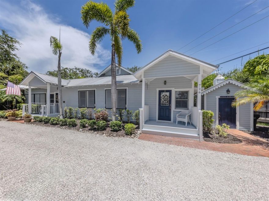 The historic Eagle Point Club in Venice is an exclusive waterfront community located within the privacy of mature foliage on the east, with Roberts Bay and the Intracoastal Waterway on all other sides. The only one of its kind, it was a creation circa 1910 by Bertha Palmer, famed figure in the early development of Sarasota County's Gulf, Bay and Waterfront lands. Eagle Point is a hidden gem, still mostly unknown and unseen by the crowds. Consisting of 24 acres of just 50 homes, 10 are original structures, listed on the National Register of Historic Places. The history is rich, but the focus today is on the pristine residence at 726 Eagle Point Dr.  Situated on over 1/3 of an acre, the 1920-built home is move-in ready for the next lucky owners to fall in love with. Updates have been thoughtfully accomplished including the luxury kitchen and baths that are designed to seamlessly maintain the historic ambiance. High ceiling above, original heart of pine flooring below, shaded porches on 3 sides continue the ambiance. Updates in recent times include a perfectly-sized pool, heated and caged, that create outdoor living area of approx. 42X63, built in 2014.  The beautifully designed free-standing 2+ car garage and storage building, built in 2011, is as handsome as it is functional. The amazing bonus amenity is the vintage clubhouse that includes guest rooms on the 2nd floor PLUS the free-standing 3-bedroom guest house next door, both of which may be reserved for visiting guests of homeowners. For those seeking a highly desired and unique Florida home, be sure to make an appointment to view this one-of-its-kind property.