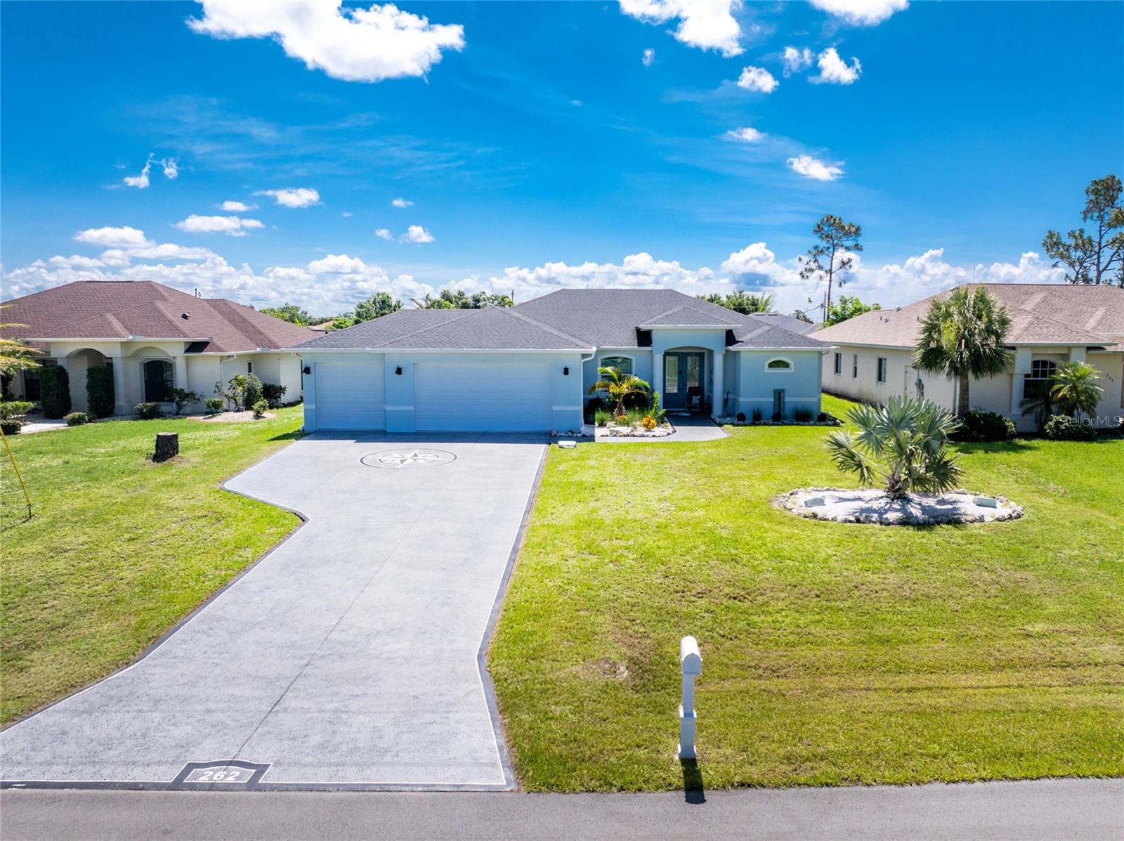 The beach is calling your name, and you must answer! Every nuance of this home reminds you of our beautiful natural treasure less than 8 miles away.
This beautifully designer-furnished turnkey home is move-in ready — offered just as you see it in the photos! Located in the desirable, deed-restricted golf course community of Rotonda West, this residence sits on an oversized 80 x 200 lot (.37 acres) in an X flood zone, saving you on insurance costs with low HOA fees of only $190/yr.
Enjoy peace of mind with impact-resistant windows and doors — no shutters needed! Inside, this 3-bedroom + den, 2-bath, 3-car garage home offers the perfect layout for any lifestyle: not too big, not too small. Tiled floors throughout make cleaning easy, and coffered and tray ceilings add a refined touch.
The chef’s kitchen is a standout, with upgraded wood cabinetry, soft-close drawers, quartz countertops, a stylish backsplash, pull-out pantry, and built-in trash bins. Appliances include a Whirlpool French door refrigerator, microwave, dishwasher, and a Frigidaire induction range. The island with breakfast bar is ideal for morning coffee, and the adjoining dining nook with whimsical jellyfish pendant lights overlooks your private pool.
The den/office offers flexible space — perfect for work, crafts, reading, or a cozy library. The primary suite features French doors to the lanai, dual walk-in closets, and a luxurious ensuite bath with dual vanities, a walk-in tub, private water closet, and a stunning "car wash" shower.
Both guest bedrooms feature tray ceilings and ceiling fans, and the guest bathroom doubles as a pool bath. The laundry room comes with a Maytag washer and dryer, and upper cabinetry for storage. Custom remote-controlled window treatments and upgraded finishes are found throughout.
The 3-car garage is a dream for hobbyists, with epoxy flooring, a workbench, utility sink, and two garage door openers. Outdoors, unwind on the lanai with a roll-down screen, or take a dip in the sparkling saltwater heated pool surrounded by a paver deck. Rinse off in the outdoor hot/cold shower after a beach day. The partially fenced backyard is perfect for pets or kids and has a fire pit already in place to enjoy in our cooler months.
Don’t miss this stunning home just minutes from the Gulf – every detail reflects the relaxed elegance of Florida coastal living! Welcome to your "OCEAN OASIS!"