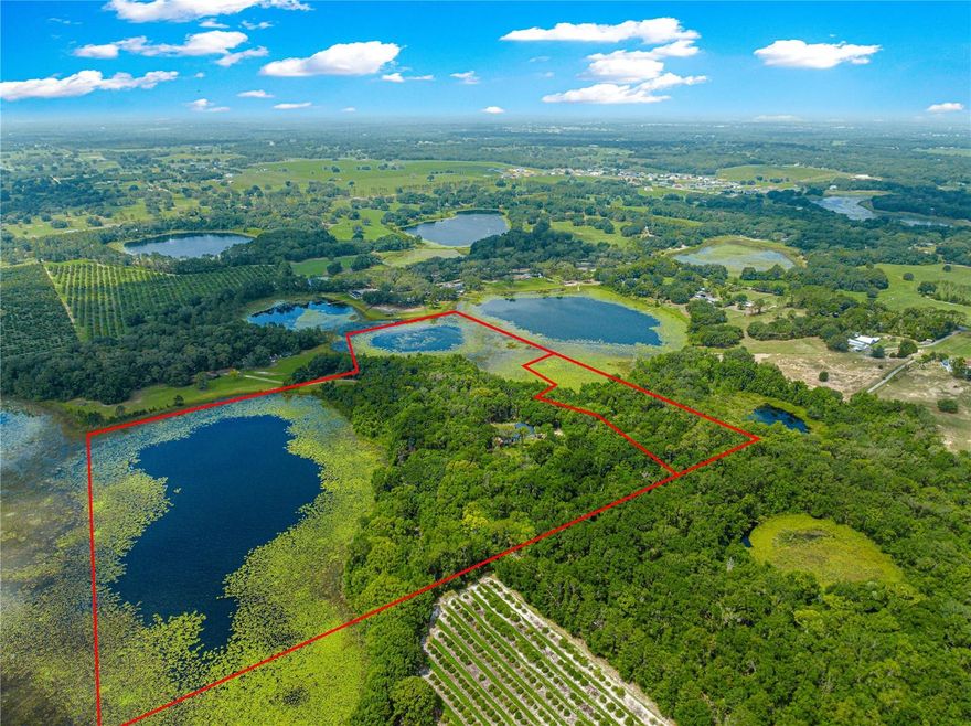 ENDLESS POSSIBILITIES AWAIT on this 29.5-ACRE WATERFRONT PROPERTY in Weirsdale, currently zoned A-1. Nestled in the heart of nature yet just minutes from The Villages, this expansive 29.5-acre wooded property offers a rare opportunity to create the lifestyle or investment of your dreams. Whether you envision a private family compound, a serene personal oasis, or an income-producing campground with waterfront sites, this property is a canvas ready for your imagination. Featuring two picturesque lakes, the land is ideal for outdoor enthusiasts, developers, or anyone seeking peace and privacy. The large concrete block stucco main home—complete with a newer roof and updated HVAC system—is ready for your finishing touches. Its central location on the property makes it a perfect candidate for a community clubhouse, sales center, or your primary residence. Looking to expand? An additional 3-acre adjacent parcel is also available for purchase, adding even more potential to your vision. With ample space to subdivide for lakefront home sites or to develop a full-scale campground, this property provides unmatched versatility. Secluded, yet conveniently close to shopping, dining, and entertainment in The Villages, this property offers the best of both worlds—tranquil nature and modern convenience. Opportunities like this are rare—schedule your private tour today and bring your vision to life! See MLC OM702498 for additional parcel.