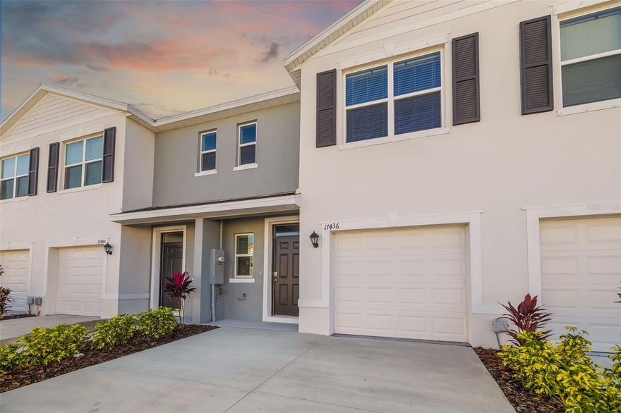 Star Farms at Lakewood Ranch is the award-winning master-planned community of Lakewood Ranch. This townhome features 3 bedrooms, 2.5 bathrooms, and a 1-car garage, all in a spacious 1,464 sq. ft. area. As you enter the home, you will find a foyer as well as a powder room. Beyond that is the open-concept kitchen and living area, which includes countertop seating and ample space for a dining table. Upstairs, you'll find the primary bedroom with a walk-in closet and an en suite bathroom featuring a double-bowl vanity. You'll also find two additional bedrooms available, each with ample closet space. The hallway conveniently houses another full bathroom and an upstairs laundry room. Luxury vinyl plank flooring in the main living areas, quartz countertops throughout, stainless steel appliances, and much more! Walking distance to the brand new K-8 School. Star Farms features Resort- Style Amenities, including Pickleball courts, Playground, Community pool, Clubhouse & on-site restaurant, Full gym & fitness center, Basketball court, Tennis Courts, trails, & Cozy coffee shop. Don’t miss your chance to enjoy luxury living in a vibrant community!