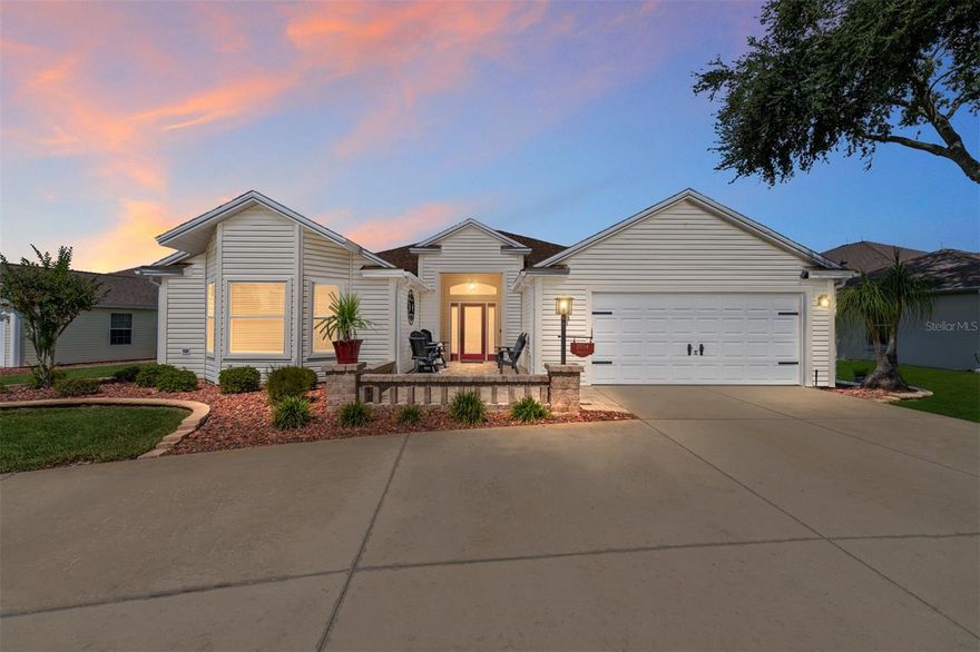 A circular driveway leads you to this elegant 3/2 WATERFRONT DESIGNER HOME, where expansive windows frame serene water views. TRANQUILITY defines this setting! The thoughtfully designed open floor plan of 2312 square-feet creates an effortless flow from room to room—each space with its own character. It’s defined as ELEGANCE! Perfectly located in the highly desirable VILLAGE OF PALO ALTO, BETWEEN SPANISH SPRINGS AND SUMTER LANDING, you’ll enjoy EASY ACCESS [minutes away] to three golf courses and premier shopping plus to premium medical centers and the hospital. That’s true CONVENIENCE! Some particulars include a ROOF installed in 2018, HVAC in 2013 & WATER HEATER in 2018 - all certifiably maintained. Plus - NO BOND! There are many other extras too long to list. Lovingly and meticulously maintained by the original owner since 2000, this home is the perfect blend of beauty, location, and value. If these qualities speak to you, this is the one you must see!