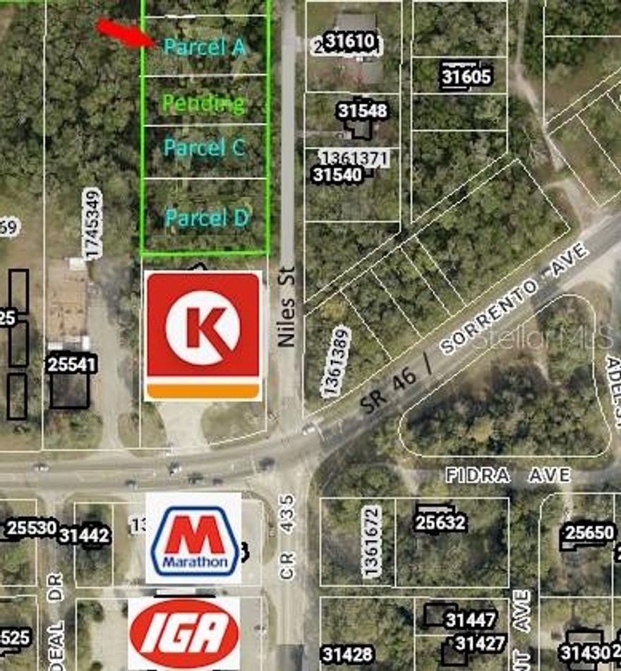 Gorgeous oak trees. Quiet street in established neighborhood. 5 minutes from SR 429/Wekiva pkwy (Mt Plymouth/Sorrento/Mt Dora exit). Easy drive to anywhere in Orlando Greater Metropolitan area. No HOA or CDD. Lot is 72' wide and very deep at 172'. Plenty of room for pool or guest house. Use any builder at any time. Walking distance to IGA grocery store, Circle K, and Restaurants. Underbrush cleared. Recent survey included. Lot corners are marked with wooden post topped with orange traffic cones for easy visibility. Adjacent lots may be available. Short drive to Mt. Dora (best address in Lake County) with amazing festivals, restaurants and shops. Get out of the city and enjoy a more rural area. Deed restricted, no manufactured homes.