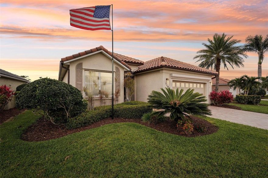 AMAZING PRICE IMPROVEMENT—NOW $449,500. 5105 Pine Shadow Lane is a stunning, turnkey Heron Creek home—fully furnished inside and out. This single-owner 3BR/2BA builder’s model (1,955 sf) blends comfort and easy elegance with an open, functional layout ideal for everyday living and entertaining. Luxury vinyl plank floors anchor the main living areas in warm, neutral tones. The great room flows to a defined dining area, breakfast nook, and a well-appointed kitchen with abundant cabinetry, generous counters, and storage. Bedroom 3 offers flexible use as a den/office/guest room. Major updates deliver peace of mind: 2023 roof & lanai cage, 2023 HVAC & water heater, upgraded pool pump, plus a Generac whole-house generator (2020; transferable 5-yr warranty). “Disappearing” sliders open to an oversized wrap-around lanai with a waterfall-edge gunite pool and picture-perfect golf-course views—true indoor/outdoor Florida living. Home sits in non-flood Zone X within a gated community and has no CDD. Oversized 2-car garage includes a GOLF CART. A 15’ flagpole is installed on site. Monthly HOA includes high-speed fiber-optic internet & full TV via Hotwire Vision, lawn/landscape, and irrigation. Heron Creek Golf & Country Club features 27 holes of championship golf, Har-Tru tennis, fitness center, resort-style pool, and a beautiful clubhouse with pro shop, card room, grill room, and restaurant. Club membership is required; three tiers are offered beginning around $268/mo (buyer to verify). A $10,000 Platinum Legacy golf membership may be available for transfer (confirm with club). Easy access to I-75, beaches, Wellen Park, Braves Stadium, Venice, and downtown Sarasota. Turnkey, beautifully maintained, and seriously priced to sell—schedule your showing today.