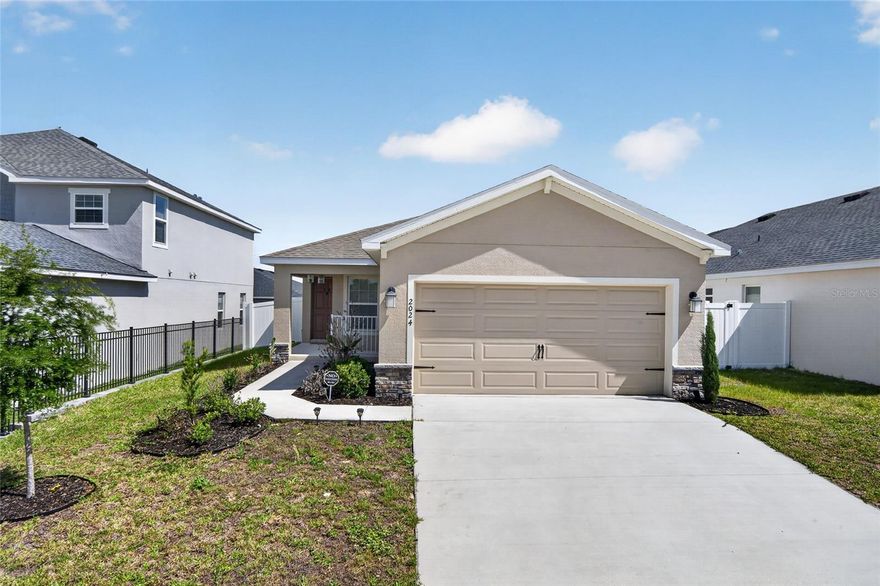 Welcome to your like-new oasis! Built in 2023, this well maintained 1,500 sq. ft. home offers the perfect blend of modern efficiency and comfort. Featuring three bedrooms and two bathrooms, the open-concept layout flows effortlessly into a bright living area, complemented by a convenient two-car garage. Step outside to your private, fenced-in backyard, perfect for pets or weekend relaxation. 
Located in a community with a very low HOA, you’ll enjoy amenities without the high HOA cost, including a pool, clubhouse, playground, and  green spaces. Whether you’re hosting a summer cookout at the BBQ pits or enjoying a quiet stroll through the neighborhood, this home offers a lifestyle of ease and value perfectly.