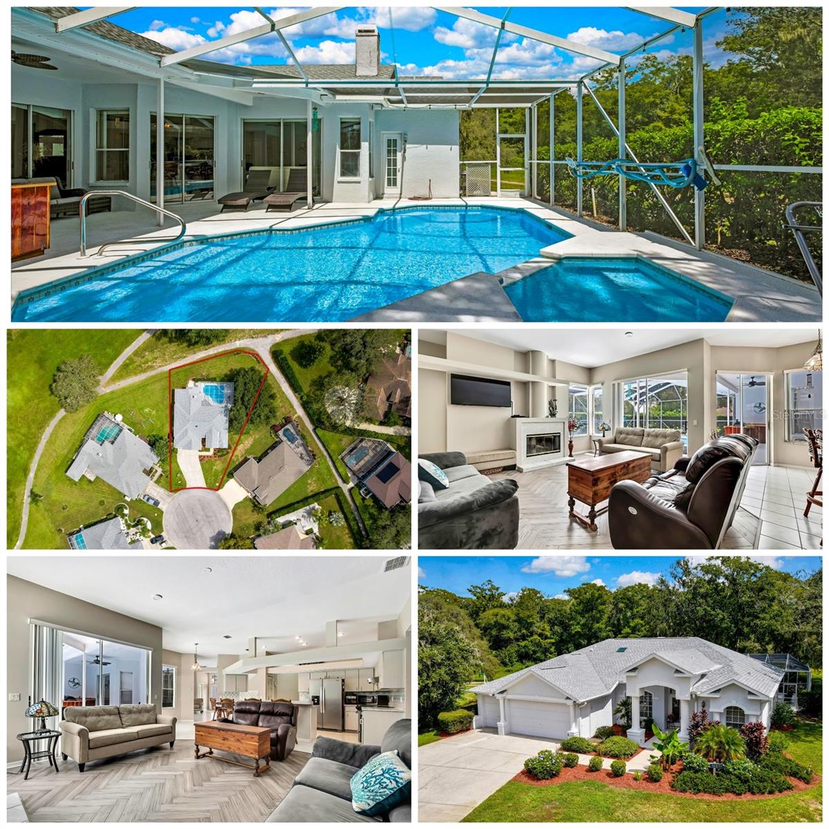Set on a sprawling pie-shaped cul-de-sac lot in the gated community of Quail Ridge in Spring Hill, this 4-bedroom, 3-bath pool and spa home with a 3-car garage offers the perfect blend of privacy, comfort, and relaxing-style outdoor living. Freshly landscaped grounds and a stately portico entrance with columns welcome you to front double doors with glass inserts framed by a transom window above, setting the stage for the inviting spaces within.
Inside, an open floor plan unfolds across 2,205 square feet, where ceramic tile floors flow through the formal living and dining rooms, kitchen, and laundry room with a convenient wash tub. The kitchen features abundant cabinetry, a tile backsplash, a suite of appliances including a smooth-top range with outside vent, double-door refrigerator, and a center island with a double sink and dishwasher, and a breakfast bar that opens seamlessly to the family room. A café area sits beside a window overlooking the lanai. In the family room, wood-tone laminate herringbone flooring, a wood-burning fireplace sits beside a corner window, and sliding glass doors that flood the space with natural light.
The master suite, with direct access to the lanai through double sliding glass doors, showcases luxury vinyl plank flooring, double closets, and an ensuite bath featuring a double vanity, soaking tub beneath two corner sunny windows, and a separate shower. Secondary bedrooms are comfortably sized with ample closet space, and a pool bath provides easy access to the lanai. The third bath features a step-in shower.
Step outside to your private oasis, where a saltwater pool and spa invite relaxation. The screened lanai also boasts a cedar wood outdoor kitchen prep and bar area, while beyond the screen enclosure, a park-like setting and scenic views enhances the sense of retreat with a paved walking trail around the community. The oversized garage includes two additional exterior doors—one leading to the front yard and another to the side yard—adding versatility and convenience.
Notable updates include a NEW Roof 2025, A/C 2017, and a New Water Heater 2022, Pool Pump 2025, Salt Cell 2024, Pool Cage Screen 2022!.
Quail Ridge in Spring Hill is delightfully positioned for both nature lovers and commuters. You’re minutes from scenic parks, beaches, and spring-fed entertainment. The community provides a peaceful, residential atmosphere, while also offering quick access to shopping, dining, and entertainment. Major highways like US-19, SR-50, and the Suncoast Parkway make travel easy, and family fun awaits nearby—from go-karts at Adventure Coast Fun Park to mermaids at Weeki Wachee Springs State Park to convenient trips into Tampa. Don’t miss this opportunity to make this home yours! Schedule your appointment today!