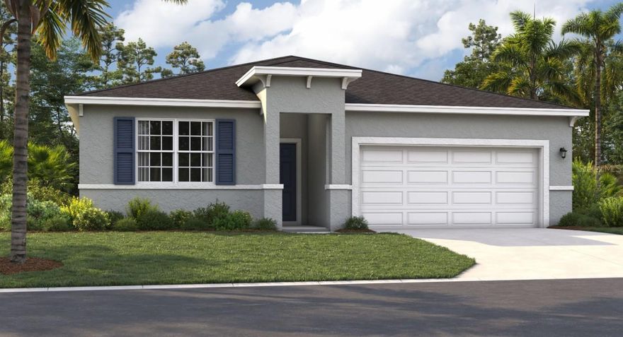 One or more photo(s) has been virtually staged. Under Construction. Located in the heart of Eustis and a short drive from downtown Mount Dora, Hidden Cove offers easy access to a variety of shops, restaurants, and entertainment options. This peaceful and secluded neighborhood is surrounded by stunning natural beauty, including several lakes, such as Lake Eustis, the centerpiece of the Harris Chain of Lakes, and West Crooked Lake, right in your backyard. With numerous parks and golf courses nearby, you'll never run out of opportunities for outdoor recreation. At Hidden Cove, enjoy the perfect balance of living in a private neighborhood close to tranquil lakes, charming downtown areas, and many local attractions.

Juniper offers the perfect blend of modern design and practicality. From its spacious two-car garage to a welcoming outdoor patio, this home meets all your needs while staying at the forefront of contemporary style. Three bedrooms on the main floor, located at the front of the house, share a bathroom with a double vanity and a laundry room across the hall—all thoughtfully designed for your convenience! Venture into the open-concept kitchen and dining area, perfect for dinner parties or entertaining, and after dinner, take advantage of the spacious 16' x 16' living room for quality time. The expansive primary suite includes a private bathroom with double vanities, a large shower, a walk-in closet, and a separate toilet. Enjoy all these features and the Florida sunshine from the enclosed patio.