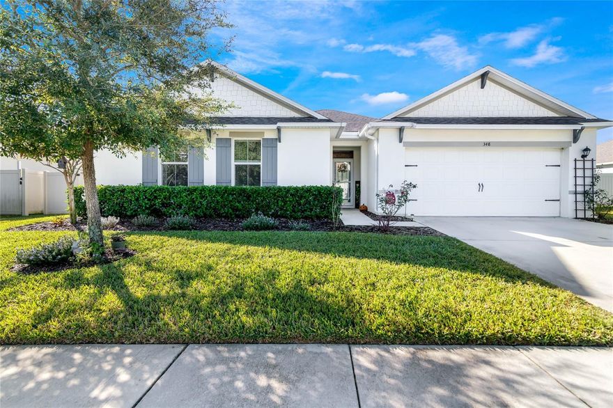 Welcome to Deland’s Huntington Downs community and this beautiful 4-bedroom, 2-bath POOL HOME on a large 1/4 ACRE LOT with NO REAR NEIGHBORS! Built in 2020, this home exudes a “LIKE NEW” aura, offering a blank slate ready for your personal touch! This bright OPEN CONCEPT has TILE FLOORS in the main living areas for easy maintenance and the living, dining and kitchen all being open makes it easy to gather with family and entertain friends. The home chef will fall in love with the well appointed kitchen delivering a comfortable layout with plenty of storage, STAINLESS STEEL APPLIANCES (including a GAS STOVE!), walk-in pantry, GRANITE COUNTERS and a large ISLAND with breakfast bar seating under pendant lighting as well as a more formal dining space in front of a large window! The spacious PRIMARY SUITE offers the homeowner a tranquil escape with another large window for nice natural light, WALK-IN CLOSET and private en-suite bath with an extended dual sink vanity and walk-in shower! Three more bedrooms share a second full bath for versatile space and room to grow. The outdoor space in this home was curated for those who love to entertain; whether in the COVERED/SCREENED LANAI overlooking the BRAND NEW HEATED/SALT WATER POOL (added 2023!) or in the CABANA that is built into the paver patio complete with concrete footers. The quarter acre lot means you still have plenty of green space and the backyard is FULLY FENCED with a retention pond behind for a great view and no rear neighbors! Living in Deland is a unique experience in itself, known for its rich history and small-town charm, this city offers a vibrant cultural scene, with numerous art galleries, theaters, and music venues. Stroll along the picturesque streets of downtown Deland, lined with boutique shops and diverse eateries. With its proximity to natural wonders like Blue Spring State Park and the St. Johns River, outdoor enthusiasts will find endless opportunities for adventure! Nowell Loop is not just a house, it's a HOME. Seize this opportunity today and step into your dream space! Call today to schedule your showing!
