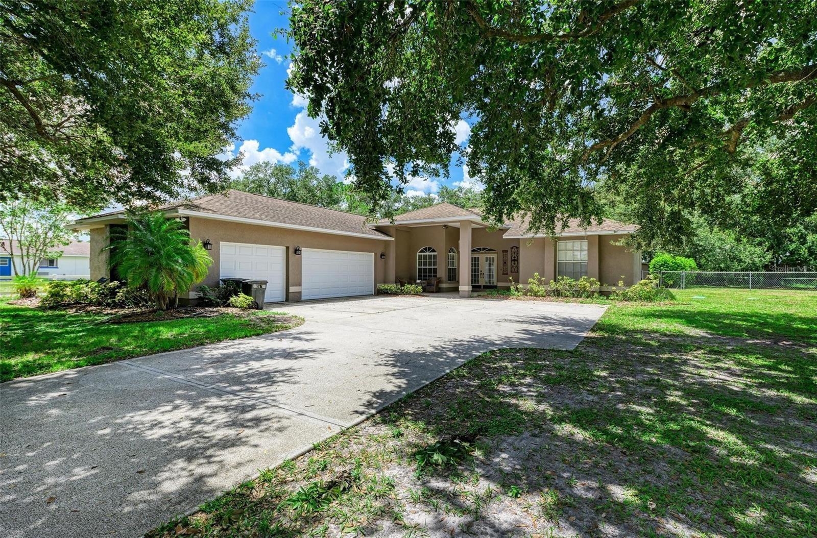 Priced UNDER appraisal value!! This SADDLEHORN ESTATES pool home may be just what you're looking for! With no HOA, no CDD, and no deed restrictions you can raise your chickens in your backyard if you'd like. This house has great bones. It has 3 bedrooms and 2 bathrooms, plus a huge bonus room for entertaining family or friends. Cook all your meals in this kitchen that was recently updated with newer granite countertops and all stainless steel appliances. There's also a breakfast bar and separate formal dining room with a gas fireplace. Then, enjoy a nice dip in the inground caged pool on the back lanai. On the entirely fenced property, you'll find a shed for all your lawn equipment and a separate 36' X 30' metal building that can be used for workshopping or extra storage. It's close enough to town for shopping and restaurants, but far enough in the country for a breath of fresh air. This property had no flooding during/after the hurricanes of 2024.