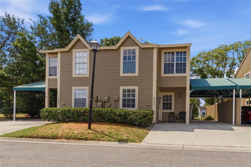 Enjoy Tranquil Pond View... living in this beautiful 2 bedroom 2.5 bath 1270 square foot townhome located in one of Tampa Bay’s most desirable gated communities of Lake Place. This prime location offers unobstructed pond views, you’ll look forward to coming home to every day. Step inside to the spacious open-concept layout that flows from the kitchen to dining and living areas. Kitchen is appointed with newer appliances & ample counter space with Quaker style cabinets. Nearly every room captures the tranquil pond view, especially from the covered screened in patio, ideal for dining or morning coffee with a view. Upstairs, you’ll find two generously sized bedrooms, each with its own en-suite bath. The primary suite includes a private balcony overlooking the pond, adding a peaceful retreat right off your bedroom. This home has carpet throughout & tile in the wet areas. Both bathrooms have been tastefully upgraded & updated,  showcasing new tile, vanities,  custom glass door shower, sinks, quality fixtures, mirrors, and  deco lighting. Guest bedroom is nicely appointed with a handmade custom built Murphy Bed. Downstairs, you’ll also find a remodeled half bath. Additional features include generous closet space in all bedrooms and a freshly painted exterior, A/C 4 years old, brand new water heater, gated community, ceiling fans, covered parking and room for 2 vehicles, abundant storage with a deep inside closet and an outside storage closet, a convenient half bath downstairs, a sparkling community pool, and scenic walking paths and a low-maintenance lifestyle with association fees that cover water, basic cable, termite control, lawn care & pest control, exterior building maintenance, exterior insurance, community pool access, and lighting—giving you more time to relax and enjoy the views. This central location has ease of access to the Veteran's Expressway and I-275, connecting you quickly to Tampa, St. Pete, Clearwater, the airport, Westshore business district, Downtown Tampa, and the best beaches in America. You’re also just minutes from top-rated restaurants, shopping at International Plaza & scenic bike trails. Whether you're looking for a primary residence or a low-maintenance second home, this townhome offers location, lifestyle, and a peaceful pond view.