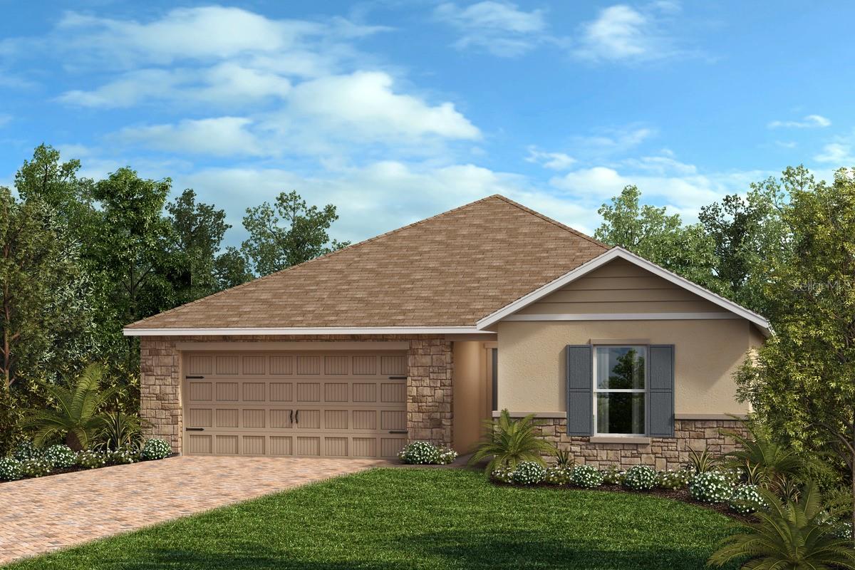 This stunning single-story home features a charming stone exterior and a thoughtfully designed open floor plan. Step inside to find elegant tile flooring and a spacious great room enhanced by soaring volume ceilings. The contemporary kitchen offers a central island, 36-inch upper cabinets, granite countertops, a Moen® stainless steel faucet, a Kohler® stainless steel sink, and sleek Whirlpool® stainless steel appliances. Unwind in the primary suite, which offers a walk-in closet and connecting bath that includes a linen closet, dual-sink vanity and walk-in shower with tile surround. A dedicated laundry room with direct access to the garage enhances everyday ease. A covered back patio completes the home, providing the perfect space to relax and enjoy the outdoors.