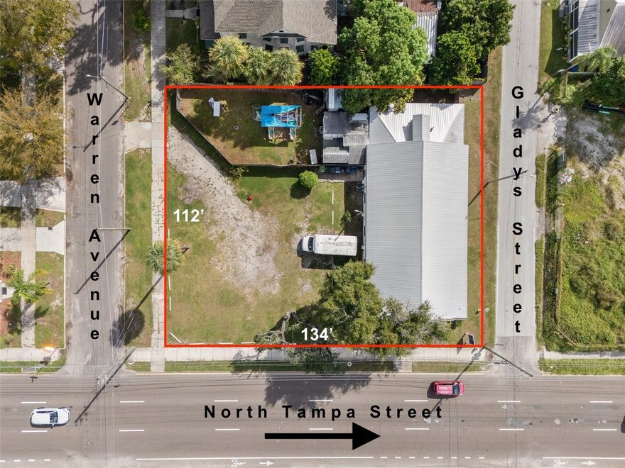 Fantastic development opportunity along a major thoroughfare leading to Downtown Tampa! This 134x112 .34-acre parcel is zoned PD (Planned Development) and allows for 6 Residential Units with a maximum of 2,000 SF each and a 2-parking-space-per-unit requirement. Located in a rapidly developing area with both completed and emerging projects along Tampa Street. Rezoning documentation is available upon request. Currently improved with a building occupied by a month-to-month tenant — please do not disturb the tenant. Seller is an investor and has never occupied the property.