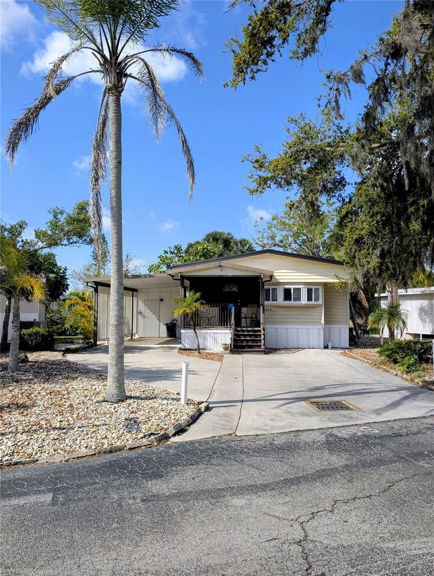 This home is right on Sugar Creek with a gorgeous view of the water. No back neighbors and plenty of greenery. The home is nicely updated. This 55+ community has many ammenities for your active schedule, including large heated pool, miniature golf, pickleball and tennis courts, a billiard room, library and clubhouse for all of the hosted activities. This home is high enough that it did not have any water intrusion, however the roof did sustain some wind damage. The current price reflects the property needing the metal pans on the roof repaired.