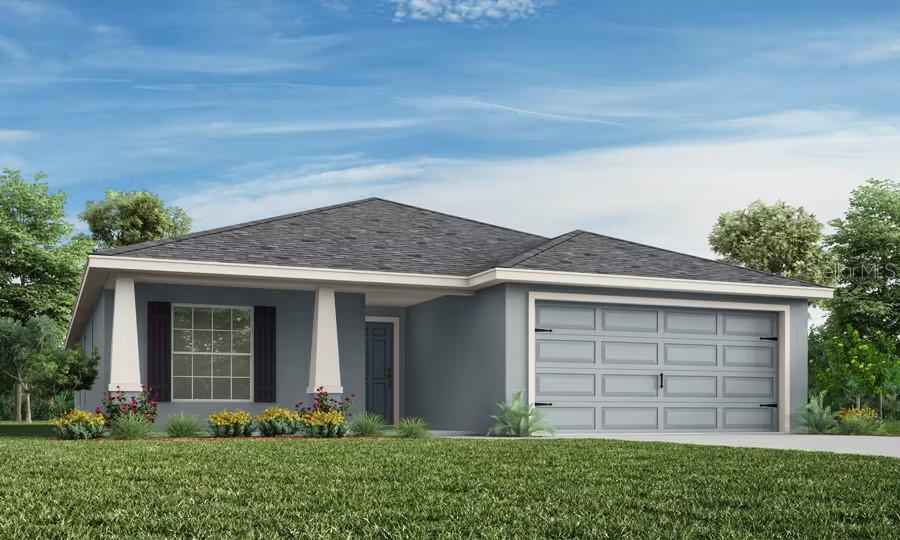 Under Construction. New construction home with 1715 square feet on one-story including 4 bedrooms, 2 baths, and an open living area. Enjoy an open kitchen with Quartz countertops, Samsung stainless steel appliances, a walk-in pantry, and a spacious island, fully open to the dining café and gathering room. The living area, laundry room, and baths include luxury wood vinyl plank flooring, with stain-resistant carpet in the bedrooms. Your owner's suite is complete with a walk-in wardrobe and a private en-suite bath with dual vanities, a tiled shower, and a closeted toilet. Plus, enjoy a covered lanai, 2-car garage, custom-fit window blinds, architectural shingles, energy-efficient insulation and windows, and a full builder warranty ***Please note - Virtual Tour/Photos showcases the home layout; colors and design options in actual home for sale may differ. Furnishings and décor do not convey!