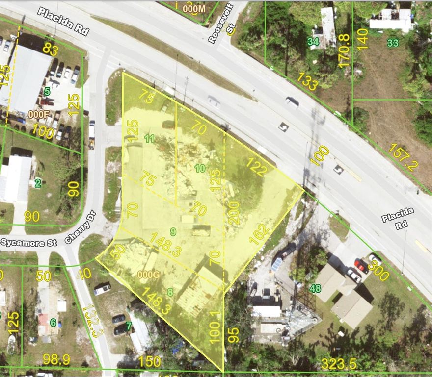 HIGH EXPOSURE COMMERCIAL LOCATION FOR DEVELOPEMENT 1.05 acres zoned CG with 267 feet of frontage on Placida Road with AADT traffic count of 15,900. Property contains a small tract zoned CI as well. Utilities available include water, sewer and 3 phase electric.