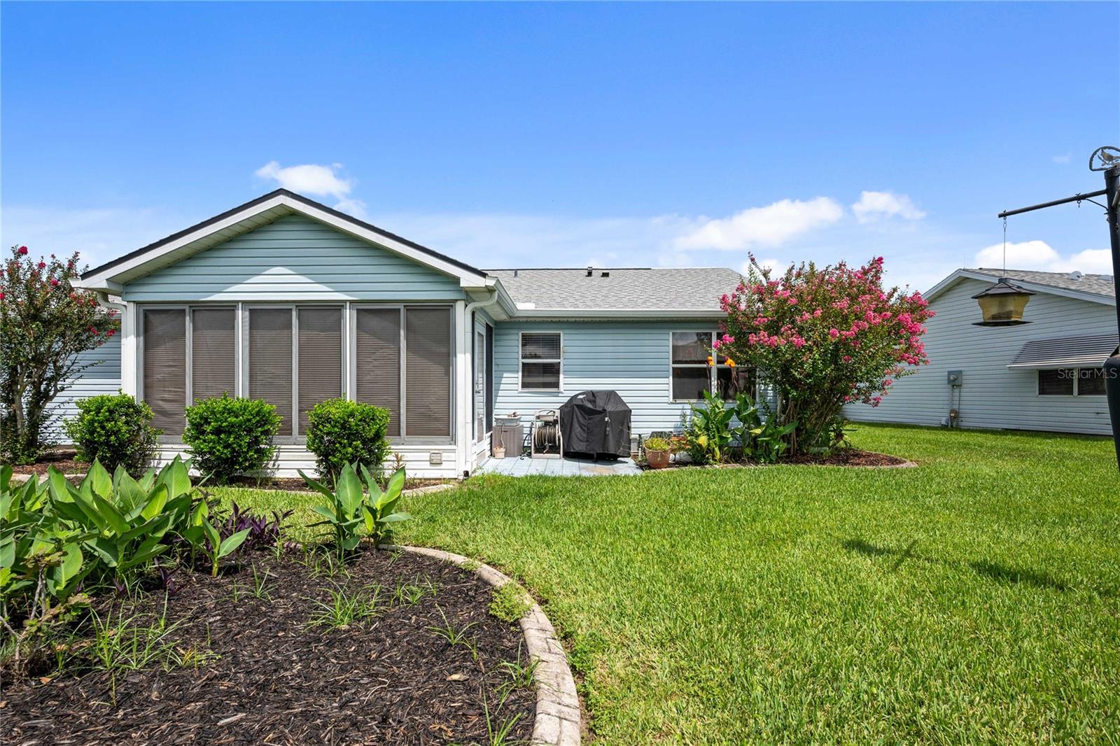 Welcome to The Villages ! Located in The Villages of Del Mar, this home will make your Villages lifestyle a reality. Featuring a 2- bedroom ,2- bath floorplan,with a greatroom,breakfast nook/dining room combo,enclosed lania,with open air patio ,a cozy front porch,and a one car garage perfect for auto or golf cart. Upgrades all completed in 2023 include : new roof, stainless steel appliances, new hvac,and vinyl plank flooring .The driveway and porch flooring were recoated in 2024,blinds replaced in 2025 and interior completely repainted in August 2025. The breaker box in the garage is wired for a portable generator. This property is centrally located to Spanish Springs Town Square ,Rio Grande Neighborhood Recreation Center and Pool,and Chula Vista Recreation Center . Whether you are looking for a full time residence or a seasonal get away, 1224 Santos place delivers comfort, convenience and Florida living at its best , Call today for a tour. And best of all there is NO Bond!