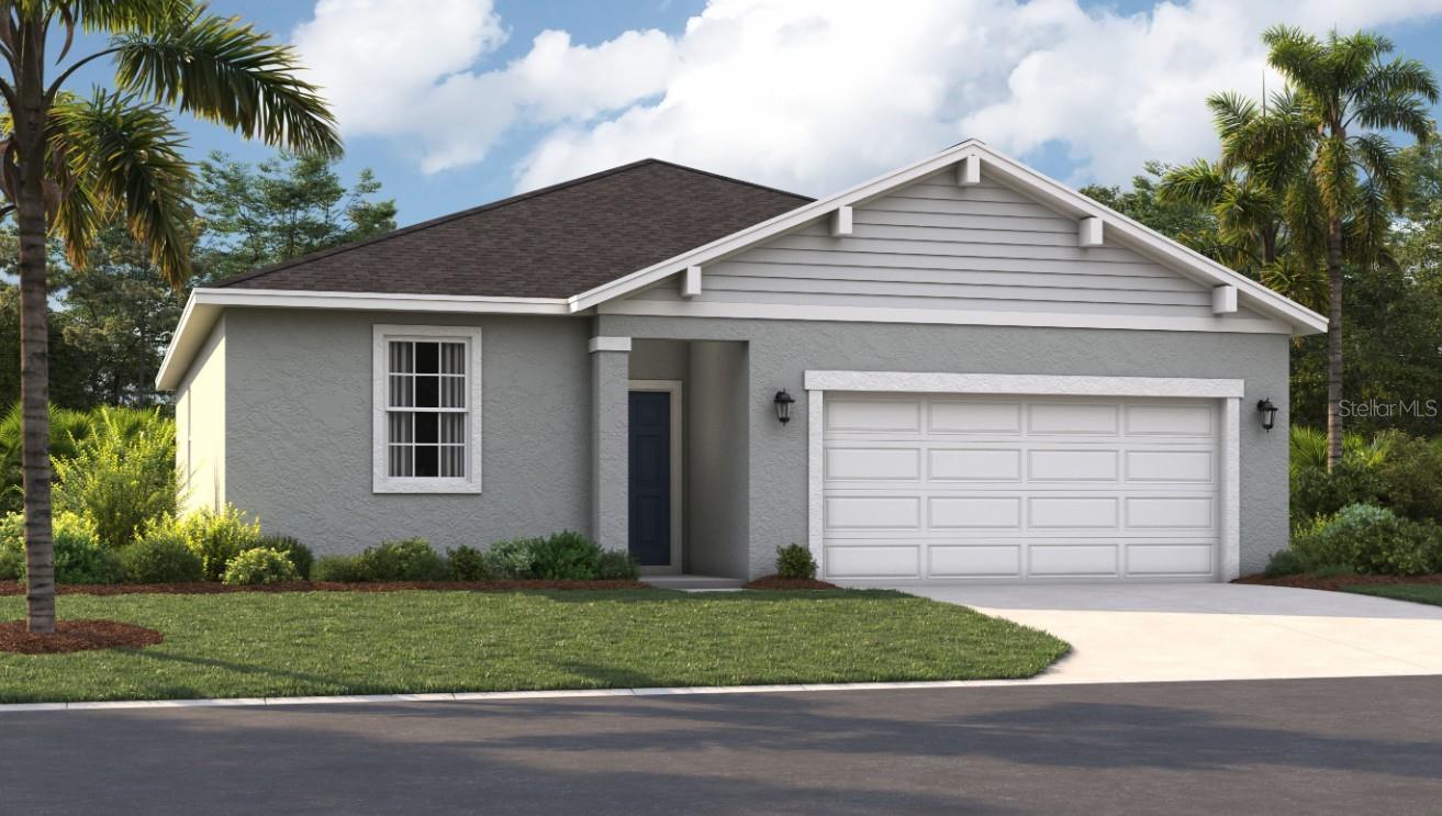 One or more photo(s) has been virtually staged. Under Construction. Located just minutes from outdoor activities like Lake Eva Community Park and Ben W. Graham Park and only 20 miles from Disney World, Covered Bridge at Liberty Bluff offers residents a convenient location near commuter routes for easy access to both work and play. Gather with friends and family for a lakeside picnic or keep it close to home by enjoying on-site amenities, including a pool, cabana, dog park, gazebo, and walking trails.
The Portland is the perfect floorplan to take advantage of the Florida lifestyle. In this home, guests are greeted by a covered entryway that leads to a spacious living room on the main level. No matter where you are in this space, the open floor plan is a great place to entertain family and friends. The kitchen island allows for natural movement through the main level, keeping the kitchen as the focal point of the home. Two spacious bedrooms share a bathroom on the main level, and the true showcase of this home is the primary suite, which offers utmost luxury and privacy. It has everything you need with dual vanities, a large walk-in closet, and a walk-in shower. This home is an oasis for those looking for a new construction home, built for the way you live!