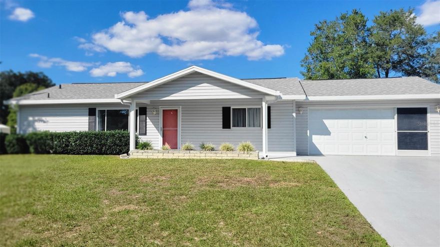 Well maintained 2 bedrooms split plan with 2 baths and 2 garages. New rood 2024, AC 2010. Re-piped plumbing to attic, no pipes in concrete floors. All appliances included, -new dishwasher. Florida room plus an opened covered patio in backyard.