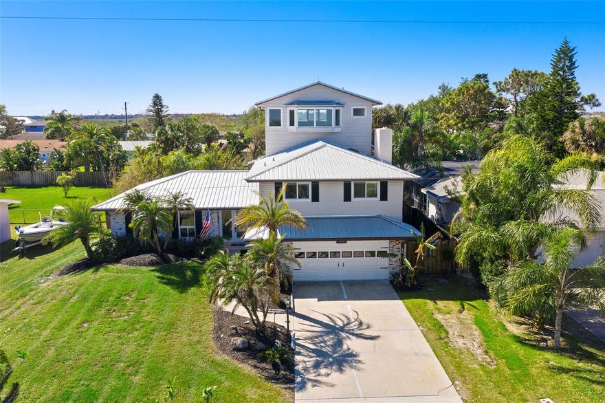 Appraised at $570,000 for Space Coast Credit Union 8/8/19. Intracoastal view. Spacious family 4br (could be 5) 3.5ba home with flexible floor plan and over 3100 sq ft of AC living space. Two master suites, top floor master features walk in closets, spa tub and large bay window overlooking the intracoastal waterway and Atlantic Ocean with an amazing sunrise. Great views of Ponce Inlet, it's lighthouse and the ocean. Family room features wood burning fireplace. Wood kitchen cabinets with top grade granite countertops. Large adjacent den in this open floor plan with 10' ceilings perfect as a rec room or media room. 140 MPH storm rated windows. Very low power bill with energy star certified new metal roof in 2018. New yr 2019 stainless steel appliances. Dual zone AC system. Enclosed Florida Room overlooks in-ground pool with new light blue diamond brite pool finish done in 2017. Oversized garage and privacy fence on a deep lot. Must see landscape lighting at night. Inlet Shores Children's Park is a two minute walking distance away. ;Water: City