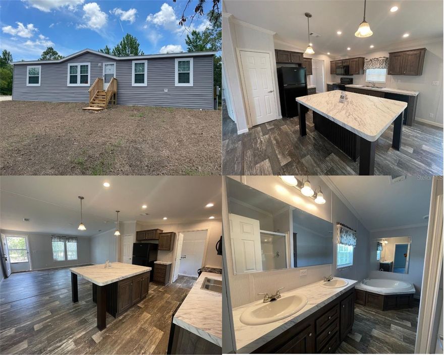 Welcome Home! Ready for immediate occupancy. Priced to sell! Seller offering $5,000 in closing cost assistance. FHA, VA and USDA Eligible. No lot rent, HOA or deed restrictions. This new construction 4 bedroom 2 bathroom home is situated on a serene 1+ acre parcel. Zoned Agricultural. The 7 YEAR Home Warranty gives you peace of mind as it covers the structure, roof, plumbing, electric, HVAC and appliances. This home features a traditional split bedroom plan with an open concept kitchen/living area with so many great features and tons of storage space! Upon entry, you are greeted by a spacious living area with high ceilings. The kitchen is perfect for entertaining featuring a large island and breakfast bar with pendant lighting, walk-in pantry and tons of cabinet space and separate dining area. Off the dining area is a sliding glass door stepping out to your property which would be perfect for a future deck and outdoor entertainment space. The Primary suite features a spacious layout with a generously sized walk-in closet and ensuite bathroom. Step into your retreat that includes an upgraded garden bath with a Roman faucet, dual sinks, walk-in shower and linen closet. The guest wing is located on the other side of the home which includes 3 sizable bedrooms with built-in closets, guest bathroom featuring a tub/shower combo and additional storage space with another linen closet. Off the kitchen, your utility room features cabinets with electric washer and dryer hookups. Durable vinyl flooring throughout the home. No carpet! This is a great location situated between Ocala and Dunnellon. Perfect for the outdoor or horse enthusiast minutes from World Equestrian Center, Rainbow Springs State Park, Rainbow River, KP Hole Park, Blue Run, Ross Prairie Trailhead and Goethe State Forest offering camping, biking, hiking, kayaking, paddle boarding, swimming, snorkeling, wildlife and so much more! This home is a must see and will not last at this price. Schedule your private tour today! Ask about our lender partner incentives including rate buy downs, first time home buyer programs and down payment assistance!