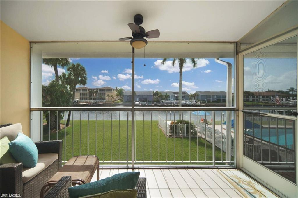 Now available for 2026 season! Comes turnkey furnished. Discover your sunny escape in this beautifully furnished 2-bedroom, 2-bath condo located on the expansive Rubicon Canal—one of Cape Coral’s widest waterways. This fully equipped unit offers all the comforts of home in a serene, tropical setting. The primary suite features a king-size bed, while the guest room includes two twin beds that can easily convert into a second king. Enjoy direct access from your second-floor lanai—just a few steps down to the sparkling pool. Walk to vibrant downtown Cape Coral for dining and entertainment. Just bring your toothbrush, your favorite drink, and a Jimmy Buffett playlist—paradise awaits!