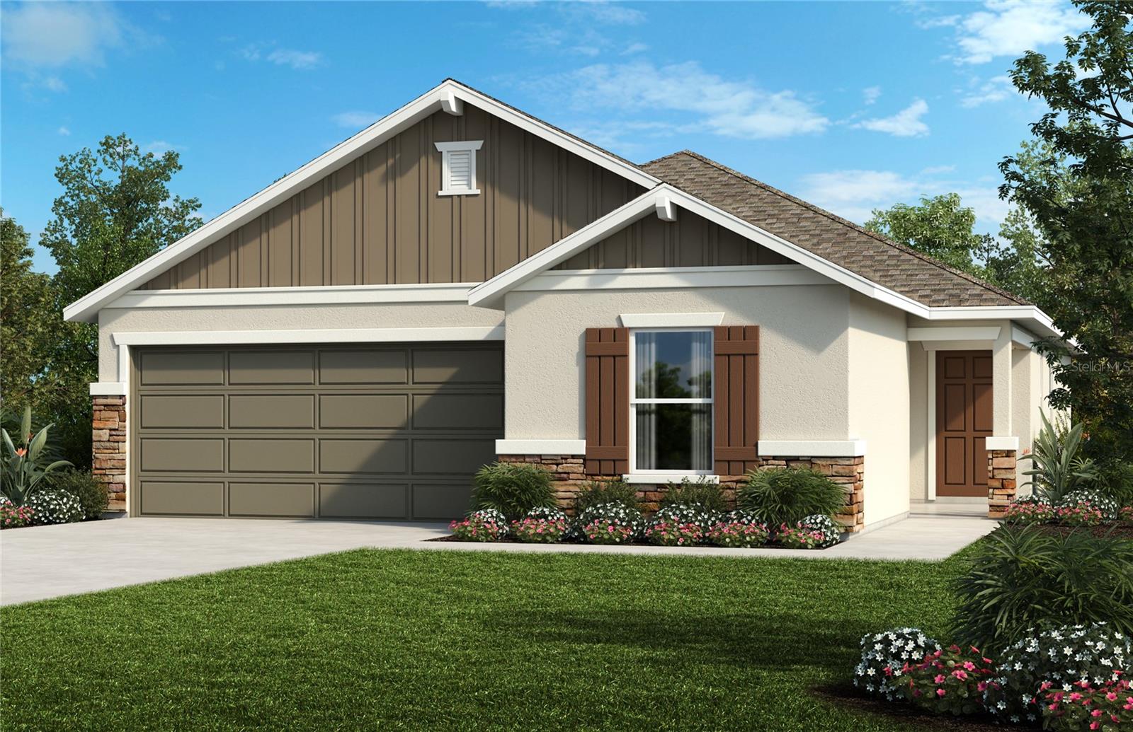 Under Construction. This beautifully appointed single-story home blends comfort and style, starting with a welcoming covered front porch that adds classic charm. Inside, you'll find a thoughtfully designed open layout with tile flooring throughout the main living areas and impressive volume ceilings that enhance the sense of space. The kitchen is both stylish and functional, featuring a central island, pantry, granite countertops, Whirlpool® stainless steel appliances, and 36-inch upper cabinetry. The primary suite offers a peaceful retreat with a generous walk-in closet and a well-equipped bath that includes a dual-sink vanity, granite surfaces, linen storage, and a tiled walk-in shower. Enjoy effortless indoor-outdoor living with a covered back patio, perfect for hosting or unwinding.