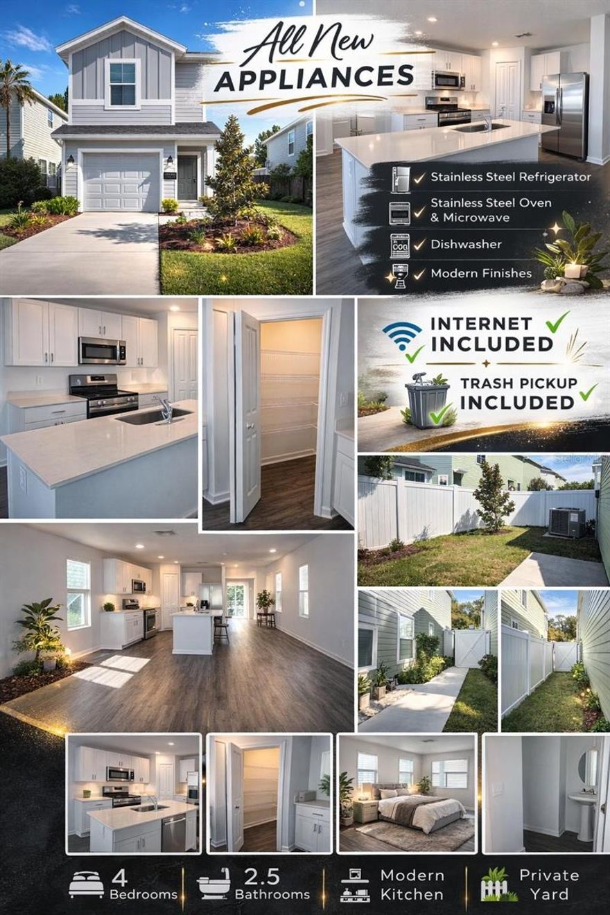 Beautiful brand-new home ready for immediate move-in! This stunning property features 4 bedrooms and 3 full bathrooms, all with modern finishes and everything completely new. The home includes all appliances and high-speed internet, offering comfort and convenience from day one. Enjoy a fully fenced backyard, perfect for privacy, pets, or outdoor relaxation. Ideally located in a strategic area of Ocala, just minutes from I-75, with easy access to shopping, dining, and major routes. A perfect combination of location, comfort, and modern living.