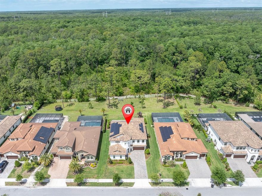 Welcome to a luxury estate in the coveted gated section of Anclote Reserve At Starkey Ranch a Tampa Bay award winning master planned community. This exceptional Madeira III by WestBay Homes sits on one of the few expanded homesites in the entire community — an impressive .40-acre cleared lot backing directly to the serene Starkey Wilderness Preserve, offering unmatched privacy and breathtaking natural views.
This expansive residence offers 5 bedrooms, 3.5 bathrooms, and over 4,200 square feet of living space, blending luxury, functionality, and energy efficiency. The home features a fully paid-in-full solar system with 104% power offset using REC panels valued at approximately $60,000 — delivering the rare benefit of virtually no electric bill.
Step into your private resort-style backyard oasis designed for ultimate relaxation and entertaining. Enjoy a saltwater pool and heated spa powered by a 400K Pentair heater with seven jets and a tranquil water feature. The outdoor space is finished with beautiful travertine decking, landscape rock accents, gutters in the backyard and over the pool equipment area, and a premium Canadian Timber Collection cedar sauna featuring a 7-kilowatt Harvia heater, hardwired to electric and designed to accommodate up to eight people, valued at approximately $20,000.
Inside, you are welcomed by grand two-story ceilings, elegant crown molding in the foyer, tray ceilings, and designer lighting throughout the main living areas, including custom fixtures from Pottery Barn. The living room features a custom stone accent wall, built-in ceiling speakers, and remote-controlled custom window shades, creating both comfort and sophistication.
The gourmet kitchen is a showpiece, featuring quartz countertops with extended seating, tiled backsplash, extended cabinetry with glass showcase display, gold hardware and faucets, reverse osmosis system, and a spacious layout perfect for entertaining. The thoughtfully designed floor plan includes a first-floor bedroom with a private full bath, ideal for guests, in-law quarters, or a secondary owner’s suite, along with a den or office with glass double doors and a beautifully designed drop zone with tile flooring for everyday convenience.
Additional upgrades throughout the home include a water softener system, tankless water heater, CAT 6 internet pre-wiring, 3-ton AC units, custom rods, curtains, and shades that convey, and a spacious laundry room complete with folding table and built-in drawers. Upstairs, the home features a Jack-and-Jill bathroom and generous secondary bedrooms, while the luxurious owner’s retreat showcases crown molding, black quartz countertops with gold accents, and a large garden soaking tub creating a spa-like atmosphere.
The backyard is thoughtfully designed with cleared land maximizing space while maintaining the natural beauty of the preserve setting. This rare estate offers luxury finishes, energy efficiency, resort-style outdoor living, and one of the largest homesites in Starkey Ranch — all within a private gated enclave. Experience elevated Florida living at its finest.
The community includes multiple parks, playgrounds, pools, kids splash zone, magnet K-8 elementary middle school, county library, starkey ranch district park,tennis, and over 20 miles of walking/biking trails. Conveniences include grocery, restaurants,nails and hair salon and a neighborhood favorite starkey market.