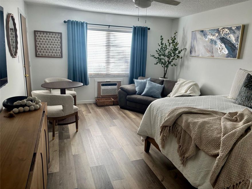 Welcome to your perfect coastal retreat! This beautifully maintained one-bedroom, one-bath unit is ideally located WEST of the trail, just minutes from pristine beaches, shopping, dining, and top medical facilities.

Step inside to find a bright, inviting space designed for comfort and ease. The unit is fully furnished with a clean, coastal contemporary feel, featuring a cozy sleeping area, comfortable living space, and a charming dining nook—perfect for relaxing or entertaining.

The kitchen and living areas are thoughtfully equipped, making everyday living effortless. Large windows bring in natural light, creating a warm and airy atmosphere throughout.