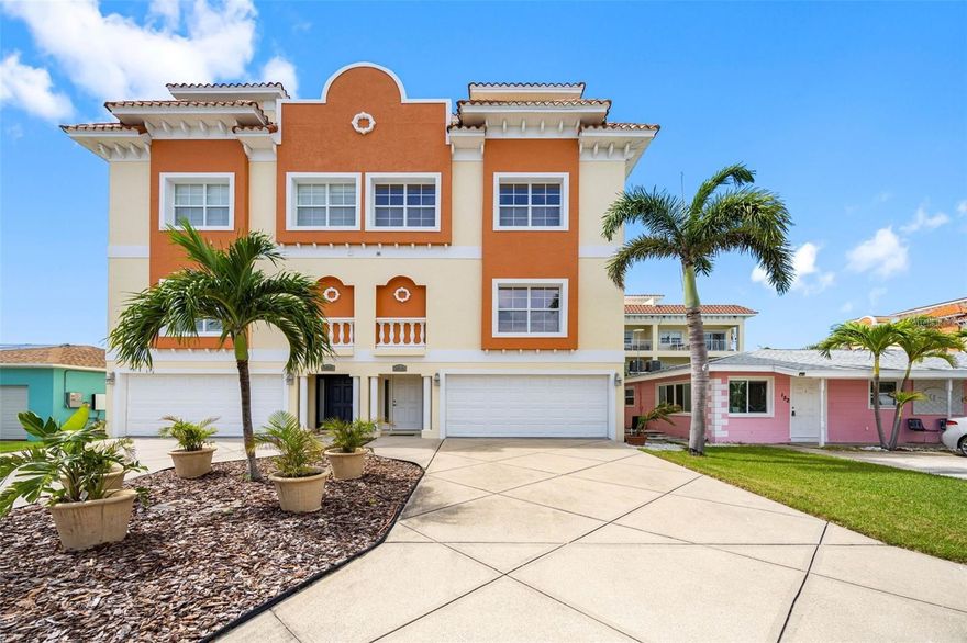 Welcome to your breathtaking, turnkey 4-story townhome, located just one block from the beach with no HOA, no wind insurance requirement, and a fully assumable flood insurance policy at approximately $1,200/year—saving you over $5,000 annually. Plus, enjoy your own deeded beach access, making this the ultimate Florida coastal retreat. Boasting 3 spacious bedrooms, 3 full bathrooms, and a private in-home elevator, this beautifully designed residence offers effortless luxury and comfort. The open-concept main floor is ideal for entertaining, featuring elegant porcelain tile flooring, a gourmet upgraded kitchen with premium appliances, and a bright, airy great room that flows seamlessly to a private balcony. Your luxurious primary suite is a true sanctuary with its spa-inspired en-suite bathroom, complete with a soaking garden tub, dual walk-in closets, and another private balcony to enjoy peaceful mornings or stunning sunsets. The crown jewel of this home is the expansive rooftop terrace, perfect for entertaining, relaxing, or simply soaking in the ocean breeze and panoramic views. Outfitted with epoxy flooring and a tile-roof pavilion, it’s already plumbed and wired for a hot tub—your personal rooftop paradise awaits. Additional highlights include: oversized 4-car garage with ample storage, new variable-speed HVAC units (2022), fully remediated and permitted post-storm (minor water in garage/entryway only), and walkable to restaurants, shops, and the beach. This rare beachside gem offers unbeatable value, location, and lifestyle. Schedule your private showing today and experience coastal living at its finest.