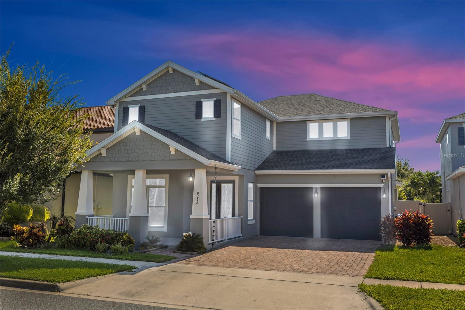 Live just minutes from the magic in this stunning Winter Garden home! This beautifully maintained home features 4 bedrooms, 3.5 bathrooms, and an added BONUS great room, offering flexible space perfect for a second living area, playroom, home theater, or office. As you step inside, you’re greeted by a private office to the left with double doors, followed by a formal dining room that sets the stage for holidays and special gatherings. Downstairs showcases ceramic tile flooring throughout, and an open-concept layout filled with natural light. The kitchen is a true centerpiece with a large island perfect for seating, granite countertops, custom backsplash, and stainless steel appliances. From the kitchen, a separate breakfast nook, and a cozy den just off the kitchen makes a great additional lounge or play space. All bedrooms, including the spacious primary suite, are located upstairs for added privacy. The second floor also features a dedicated laundry room with washer and dryer included. Closets throughout the home are upgraded with wood shelving—no wire racks—adding style and functionality. Additional highlights include upgraded wood blinds throughout, real wood stairs with custom metal spindles, an epoxied garage floor with overhead storage racks, and permanent, permanent outdoor trim lighting that keeps the exterior festive all year long. Step outside to your private backyard oasis featuring Trex decking on the covered patio, an extended pavered area with a cozy fire pit, vinyl fencing, and a grassy area ideal for pets, play, or peaceful evenings watching the Disney fireworks every night! Meritage Homes is all about energy efficiency, and this home delivers! Outfitted with solar panels and spray foam insulation in the attic, it’s designed to keep energy bills lower and the home comfortable year-round. The added benefit? The attic stays cool enough to use as extra storage space. Home is equipped with indoor Rampart Security System and outdoor Ring doorbell system. Nestled in one of Watermark’s most desirable spots, this home is just a quick 2-minute stroll to the community’s incredible amenities including a resort-style pool with splash pad, park, playground, fitness center, tennis courts, clubhouse, amphitheater, and even a second-story deck perfect for catching the Disney fireworks. Plus, you’re just minutes from Disney, Hamlin’s top dining and shopping, and have easy access to SR-429 for a smooth commute around Orlando. With stylish upgrades, a spacious layout, and a prime location—this one checks all the boxes. Don’t miss your chance to experience the magic—schedule your private tour today!