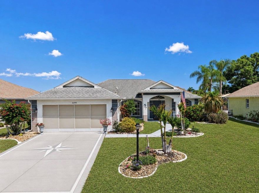 Welcome to 2240 W Del Webb Blvd in Sun City Center!  This beautifully maintained 2-bedroom, 2-bath home with an open floor plan is ready for its new owner. Enjoy peaceful mornings and relaxing evenings on the screened, covered lanai overlooking tranquil water views, surrounded by lush tropical landscaping and vibrant flower beds.  Upon entering, you’re greeted by vaulted ceilings that enhance the spacious feel of the main living area. The desirable split-bedroom layout offers privacy, with bedrooms located on opposite sides of the home.  The kitchen features ample counter space, and a charming eat-in area with bay windows that showcase serene water views. The primary suite is a true retreat, offering two walk-in closets and an en-suite bath with dual vanities, a large walk-in shower with bench seating, and a separate water closet.  The second bedroom is generously sized and also includes a walk-in closet, making it ideal for guests or a home office.  Located in Sun City Center, a premier 55+ active community, residents enjoy a vibrant lifestyle with resort-style amenities. Cruise by golf cart to indoor and outdoor pools with hot tubs, a state-of-the-art fitness center, pickleball and tennis courts, golf courses, and dog parks. Conveniently located near medical facilities, shopping, dining, and major interstates. Experience the lifestyle you’ve been dreaming of—schedule your private showing today! Home is occupied.