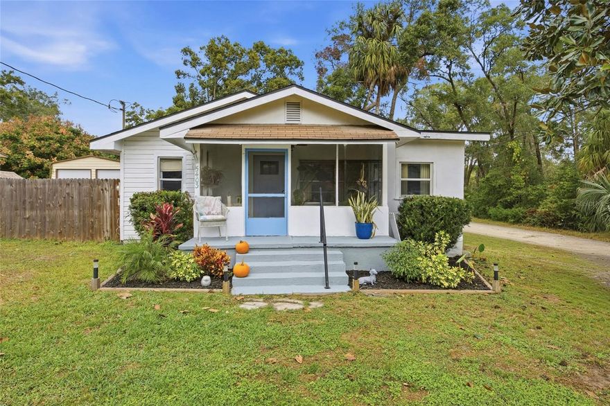 Major bonus: The sellers have obtained a quote to replace the roof and are prepared to move forward with installation based on the offer received. The new roof will include a transferable warranty, giving buyers added peace of mind and long-term confidence in their investment. This adorable home truly checks the boxes—style, updates, flexibility, and security. Schedule your showing today and come see it for yourself! Nothing left to do but move right in! This fully remodeled 2-bedroom bungalow sits proudly on a desirable corner lot in an established neighborhood with NO HOA. Step inside to a beautifully updated interior featuring a renovated kitchen with custom soft-close wood shaker cabinets, granite countertops, a 4-piece stainless steel appliance package, and porcelain tile in the kitchen and dining area. The home also offers durable LVP flooring throughout (no carpet to worry about), an updated bathroom, newer water heater, new exterior doors, and updated fixtures for a fresh, modern feel. Enjoy multiple outdoor living spaces including a charming front screened porch, carport, attached garage, and a covered porch just off the kitchen—perfect for morning coffee or evening unwinding. The backyard features a partially new privacy fence, ideal for pets, gardening, or relaxing in your own private space.