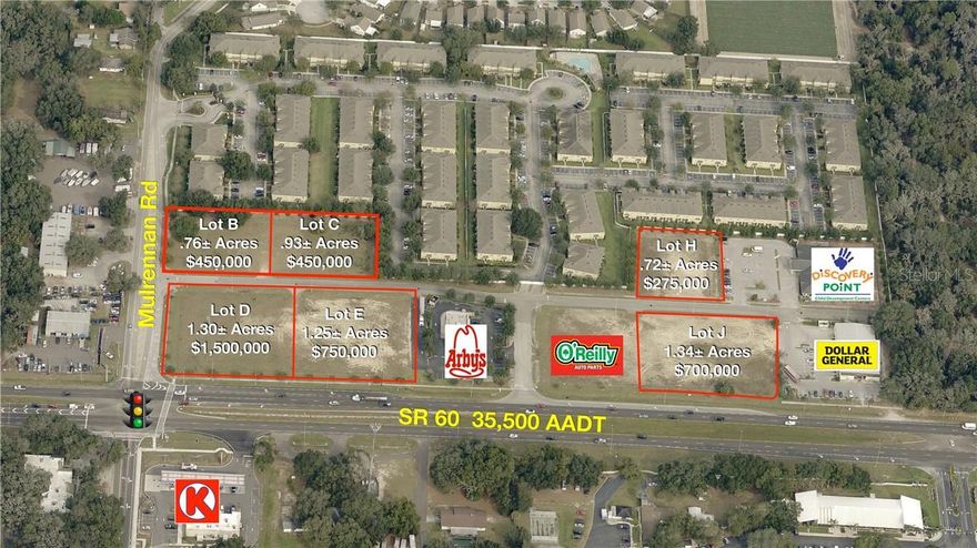 Join Arby's, O'Reillys, Dollar General and Discovery Point at Kings Mill Commercial in Valrico, FL. This masterplanned retail development has only a handful of outparcels remaining along SR 60 for commercial uses including medical office. The parcels are pad ready with utilities in place and master retention offsite.