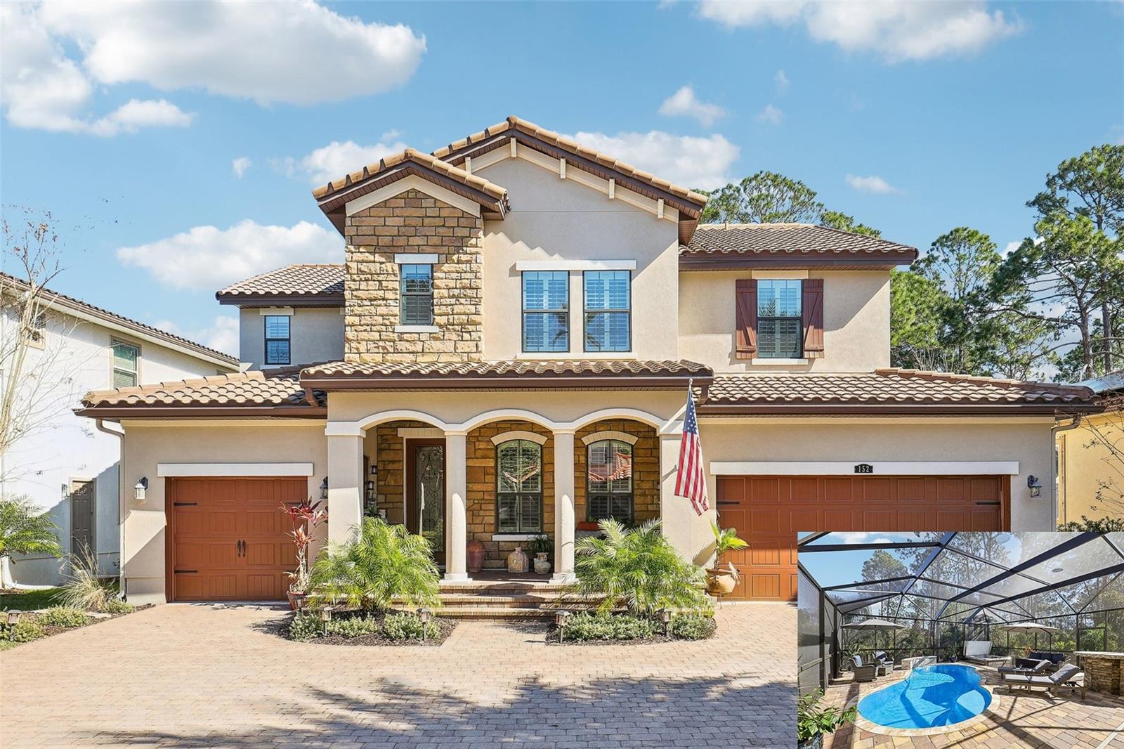 Welcome to Palencia: one of the most sought-after gated communities in Northeast Florida. Your personal resort awaits. This stunning home boasts a classic Mediterranean exterior with a barrel tile roof and an inviting façade that evokes a timeless charm. However, when you step inside you are greeted by a contemporary open-concept layout that seamlessly blends comfort and sophistication creating a perfect balance between traditional elegance and modern living. Boasting nearly 4,000 square feet, this impressive home includes 5 bedrooms and 5 bathrooms, along with a dedicated executive office. Features a first-floor primary suite for ultimate convenience. The outdoor area is a true highlight, showcasing an extended lanai with a spa and a saltwater swimming pool, perfect for relaxation and recreation. The summer kitchen offers a great space for grilling and outdoor dining, while the scenic view of the pond enhances the overall appeal, making this property an excellent choice for enjoying an indoor comfort and outdoor experience. Recently updated gourmet kitchen with expansive island breakfast bar seamlessly connects the living and dining areas. The spacious formal dining room, accentuated by architectural details, offers a perfect setting for both family gatherings and the guests. The French doors of the living room leading to the lanai are an invitation to enjoy Florida living at its best. The first-floor spacious office, elegantly appointed with French doors, currently serves as an inviting space for entertaining. Upstairs boasts a great bonus room with bar area and a terrace overlooking your backyard paradise. There are four more bedrooms and three more full bathrooms ensuring plenty of space for your family and guests.
Are you ready to embrace the Palencia lifestyle! Enjoy a host of exceptional amenities, including an 18-hole championship golf course, a tennis center featuring ten courts, a swimming center, and over 30 acres of beautifully maintained parks with walking and biking trails, as well as the picturesque Tolomato River Boardwalk Preserve. Zoned for A rated schools and conveniently located close to shopping, restaurants, US 1 and I -295. Short commute to the downtown Jacksonville and St Augustine. The builder bond assessment of the CDD is fully paid off, enhancing the value of this remarkable property.
