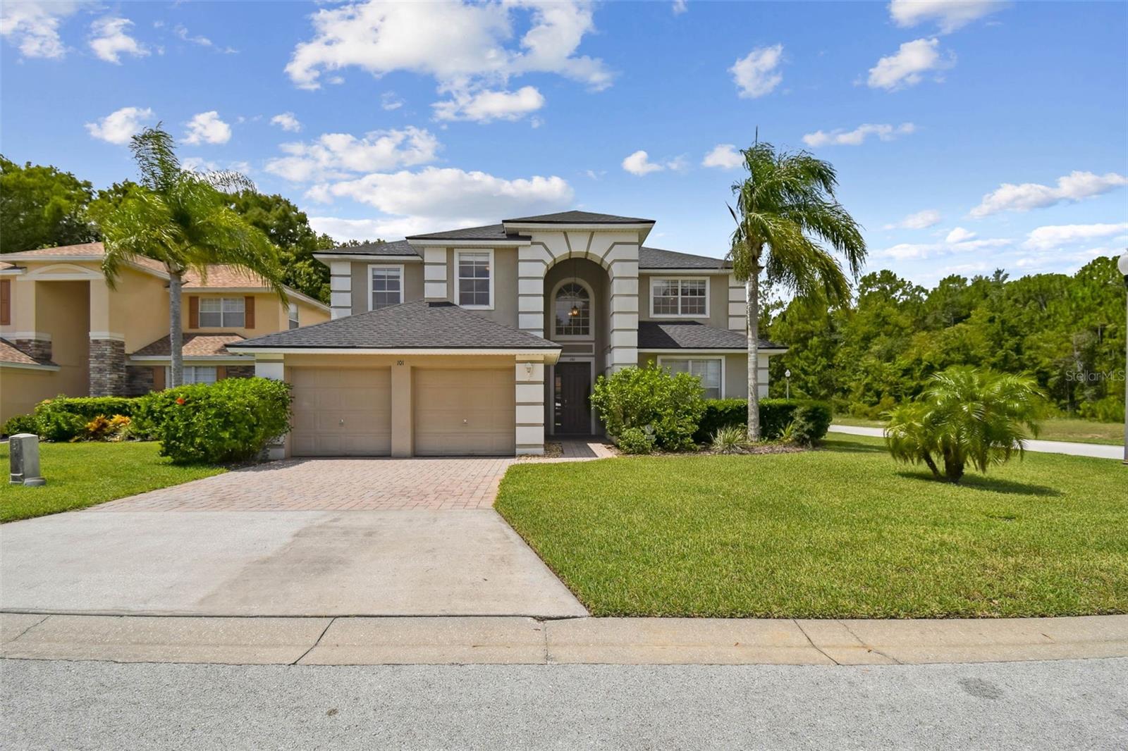 Welcome to this spacious 5-bedroom, 3.5-bathroom pool home located in the gated community of Cypress Pointe Forest in Davenport. Zoned for short-term rentals, this property is the perfect opportunity for a vacation home, income-producing rental, or full-time Florida living. Step inside to an inviting open floor plan with the kitchen and family room overlooking the screened-in, in-ground heated pool/spa and beautifully paved patio—perfect for relaxing, entertaining, or enjoying the Florida sunshine. The private backyard offers the added bonus of no rear neighbors, providing a peaceful and secluded outdoor space. This is a true smart home, where you can manage everything from your phone—including the hot water system, pool and spa settings (days, times, and temperature), irrigation system, front door lock, alarm, HVAC, and security cameras with real-time notifications. The main-floor primary suite features brand new hardwood flooring, a large ensuite bathroom with dual sinks, a garden tub, walk-in shower, and a private water closet. For added convenience, there's a direct door from the bathroom to the lanai—no tracking water through the house after a swim. Downstairs also includes a half bath, and the laundry area is conveniently located in the garage. Upstairs, you'll find four additional bedrooms—two share a full bathroom with dual sinks and a tub/shower combo, while the other two are connected by a Jack-and-Jill bathroom with dual sinks and a privacy door for added functionality. This home is packed with updates including a brand new roof, paid-off solar panels, a 2021 pool pump, 2021 smart water heater, smart thermostat, smart pool controls, and new kitchen appliances including a dishwasher, microwave, refrigerator, and range (all 2020), plus an AC unit (2019) and a security system. Cypress Pointe Forest includes lawn maintenance for homeowners, adding ease to ownership. Located just minutes from I-4 and only 16 miles from Walt Disney World, with easy access to other top attractions like Universal Studios and SeaWorld, this home offers the ideal blend of comfort, convenience, and flexibility. Whether you're looking to invest, vacation, or enjoy year-round resort-style living, this home checks all the boxes.