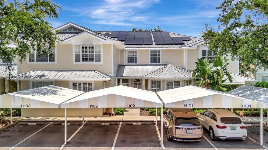 Welcome to 3409 54th Dr W Unit 102—an exceptional and rarely available townhome in the prestigious Bollettieri Resort Villas at IMG Academy. With 3,046 sq ft of fully renovated living space, this is one of only eight townhomes in the community and one of the largest units available. Offering 3 bedrooms, an office/den and 4 full bathrooms, this spacious residence features three bedrooms upstairs—including an expansive primary suite—and a versatile first-floor office that can be utilized as or converted to a 4th bedroom, with an adjacent full bath, ideal for guests or a work-from-home setup.

No detail has been overlooked in the recent top-to-bottom renovation. Updates include new luxury vinyl flooring throughout, modern LED lighting, updated bathrooms with stylish tub-to-shower conversions, new countertops, sinks, and faucets in both the kitchen and baths, and fresh paint inside and out in 2024. The home is equipped with newer AC units (2023) and water heaters (2025), and a solar power and battery system (Terra Energy) was recently installed for energy efficiency and peace of mind. Updated appliances include the refrigerator (2023), dishwasher (2025), washer and dryer (2023).

This fully furnished property is move-in ready and includes new TVs, updated furniture, plantation shutters, and fitness equipment such as a Peloton bike, Peloton treadmill, and free weights. Enjoy your private backyard patio, with Weber grill, and outdoor furniture—perfect for entertaining or relaxing in the Florida sun. The property also includes two covered carports with new awnings, and front and rear security lighting and cameras. Residents of Bollettieri Resort Villas enjoy exclusive access to a private community clubhouse, pool and spa, just a short distance from the unit—offering the perfect place to unwind or connect with neighbors.

Located adjacent to IMG Academy, this home is ideal for families, investors, or those seeking luxury, convenience, and comfort in a gated, resort-style community. Don’t miss this rare opportunity to own a fully upgraded townhome in one of Bradenton’s most sought-after locations.