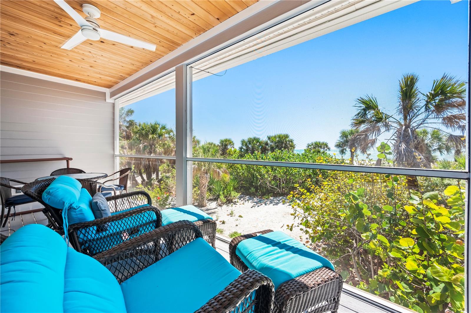 Welcome to North Captiva Island, your private oasis offering a magical island lifestyle with clear turquoise waters, beautiful natural wild life, and gorgeous sandy beaches! North Captiva Island is a private island accessible only through private aircraft with access to the island's air strip, or you can access via ferry or private boat. Please contact the listing agent if you're interested in purchasing a private boat slip located at the first spot on the Island Water Club marina. The condo has been completely renovated and updated with new appliances and furniture which convey with the sale. For your convenience, there are are two suites, both of which are spacious, bright, and the bathrooms are beautifully outfitted with tile, solid countertops in the bathrooms, and the home boasts waterproof luxury vinyl plank throughout. The kitchen is made out of solid wood in white shaker style, the island sets a gorgeous tone with Calacatta Quartz, and the views of the ocean are mesmerizing! The island is also home to the Clubhouse which features restaurants, bars, pool, retail shops, and membership in the HOA grants the owner discounted rates for these amenities as well as the ferry. Whether you want to rent this property as an Air BnB or occupy it as your vacation home, this gorgeous condo has been meticulously remodeled to impress even the most selective buyers!