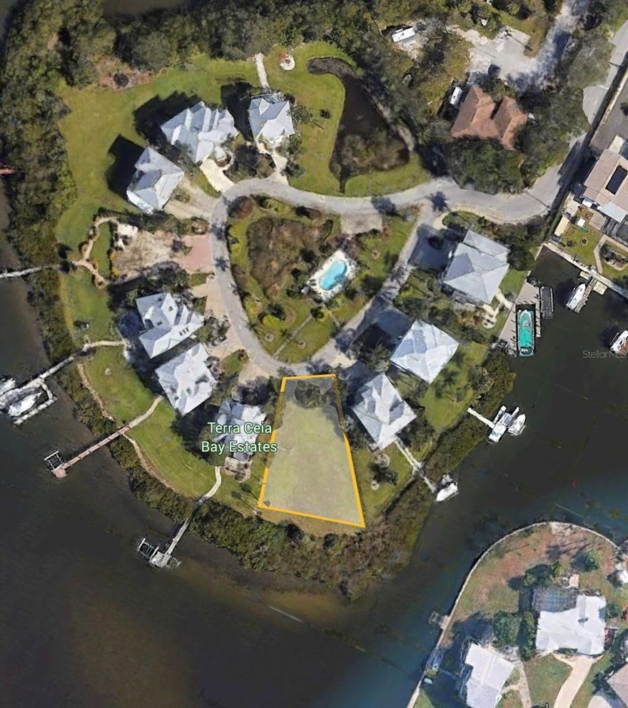 Last undeveloped waterfront lot in the community! Build your own custom home on the shores of Terra Ceia Bay and add a custom built dock of your own design so you can enjoy a sunset every night within the privately gated eleven homestead community of Terra Ceia Bay Estates. This lot has the largest acreage and the best sunset views to the West. As you build up in elevation watch the dolphins, manatees and stingrays play out in Terra Ceia Bay and see the Skyway Bridge off in the distance. Fisherman’s delight, power and sail boater’s dream with no-bridge direct Gulf access and soul soothing views for relaxing days and evenings. Everything is private in this enclave, including the community pool right outside your future front door, or perhaps build your own custom pool right on your lot. Association monthly fee includes use and care of the pool, home lawn care, shrub maintenance, and connection of your sprinkler system to the separate and private irrigation water supply. 25 minutes to downtown St. Pete, 35 minutes to Tampa airport, 20 minutes to University Mall. Waterfront lots are few and far between so what are you waiting for?