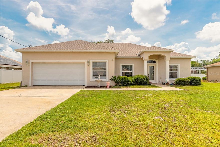 Welcome home to this beautifully maintained 4-bedroom, 2-bathroom residence with a flex room nestled in one of the most desirable family neighborhoods in the highly sought-after Matanzas Woods community of Palm Coast. Perfectly positioned just two blocks from convenient access roads, this home offers an ideal location for busy families commuting to work, dropping the kids off at school, or anyone looking to enjoy easy access to everything the area has to offer. From the moment you step inside, you’ll appreciate the spacious and inviting layout designed with comfort and functionality in mind. The main living area features soaring vaulted ceilings that create an airy, open feel, while the elegant double tray ceiling in the oversized primary suite adds an extra touch of sophistication. Throughout the remainder of the home, impressive 10-foot ceilings enhance the sense of space and relaxation. The thoughtfully designed kitchen offers abundant cabinet storage, ample counter space, and a convenient pantry to keep everything organized. Whether you’re hosting family gatherings or enjoying quiet mornings at home, you’ll love the variety of dining spaces including a breakfast bar, cozy breakfast nook, and formal dining room perfect for entertaining. The spacious primary suite serves as a peaceful retreat featuring his-and-her closets and plenty of room to unwind after a long day. Relax and recharge in the luxurious garden tub, creating your own private spa-like experience at home. The desirable split-bedroom floor plan provides added privacy between the primary suite and guest bedrooms, making it ideal for families or visiting guests. Step outside and enjoy your own private backyard oasis where you’ll find an above-ground pool with decking, perfect for year-round fun in the sun, weekend gatherings, or simply relaxing and enjoying the Florida lifestyle. Enjoy the peaceful surroundings of this well-established neighborhood while still being just minutes from shopping, dining, schools, parks, and all the conveniences and attractions Palm Coast has to offer. Whether you’re looking for the perfect place to raise a family or a spacious retreat with room for the grandkids to visit, this home truly checks all the boxes. All information deemed accurate but cannot be guaranteed. Roof 2022, HVAC 2021, and hot water heater 2019.